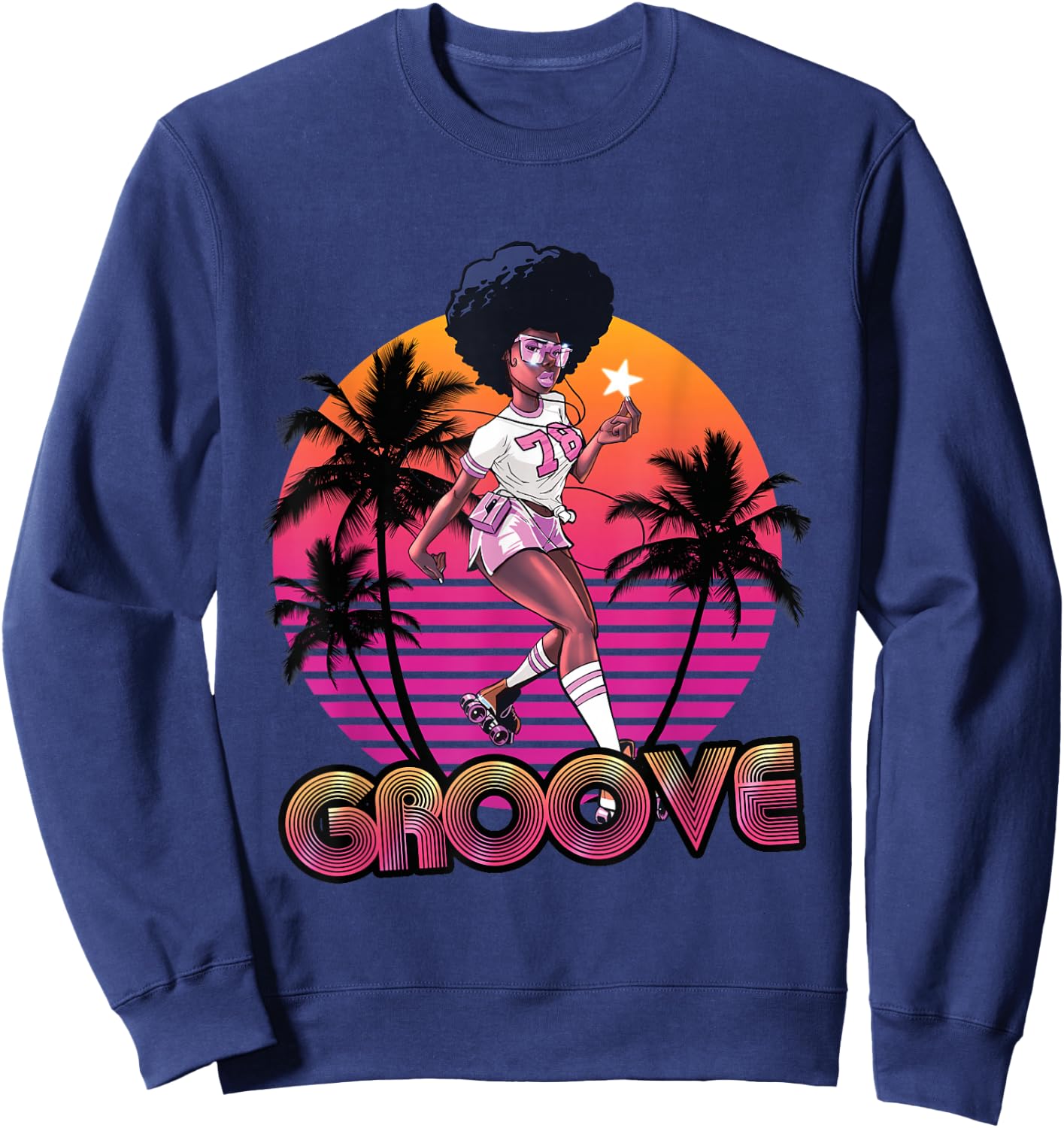 Afro Groove Roller Skates Retro 80s 70s Disco Funk Star Sweatshirt - Sweatshirt | Navy