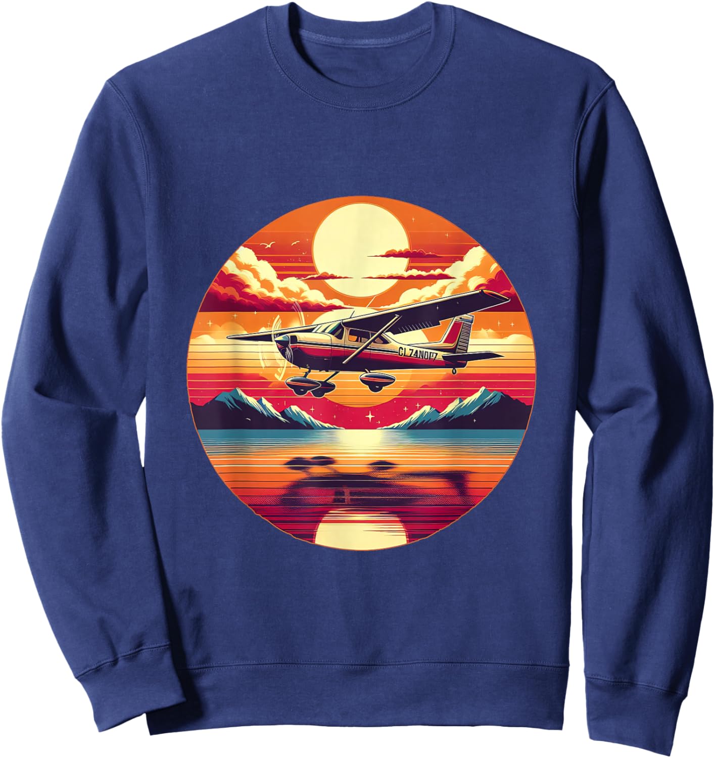 C-172 Skyhawk Vintage C172 Airplane Retro Sunset Pilot Sweatshirt - Sweatshirt | Navy