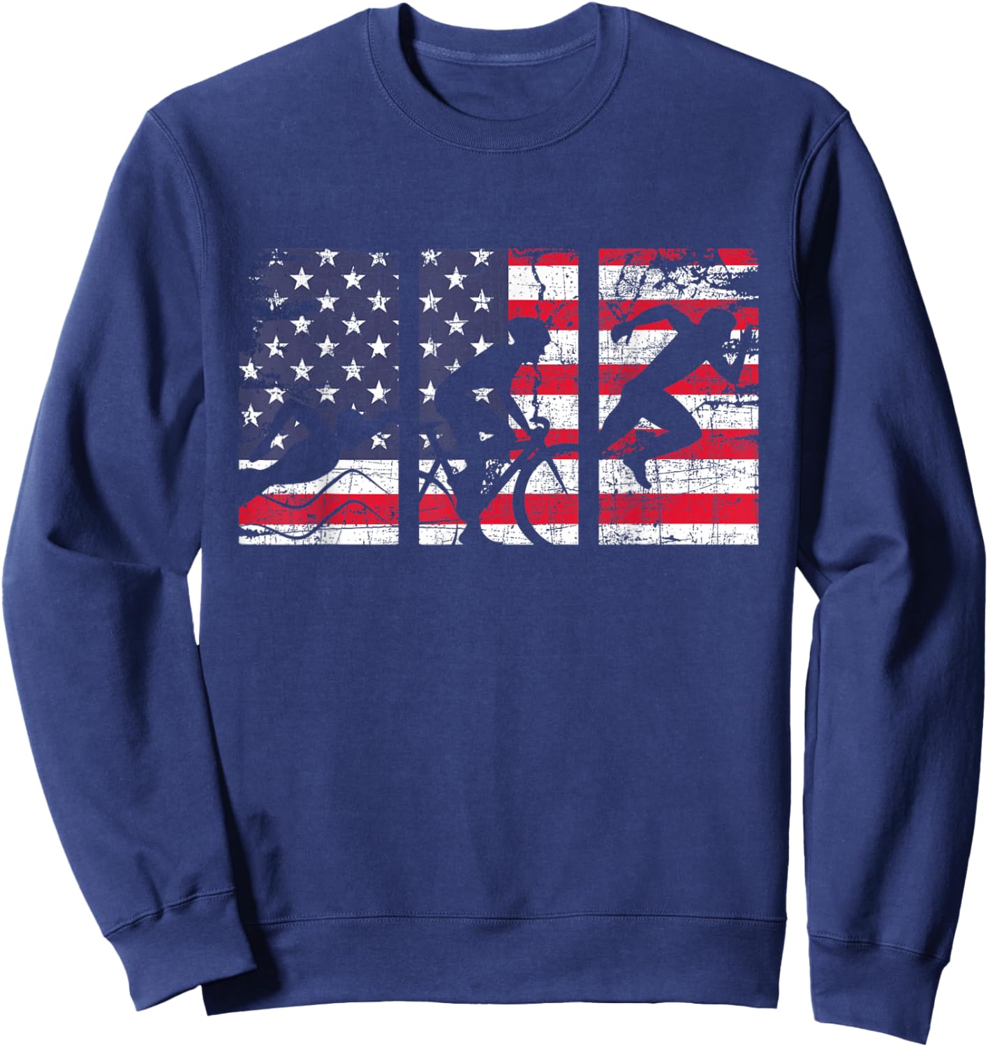 Triathlon USA Flag - Triathlete Athlete Sports Swim Run Bike Sweatshirt - Sweatshirt | Navy