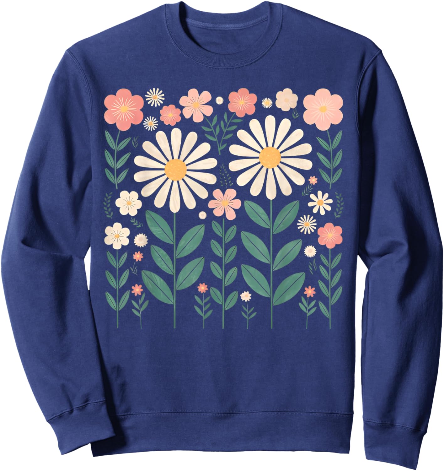 Vintage Flowers Women Wildflower Graphic Floral Gardening Sweatshirt - Sweatshirt | Navy