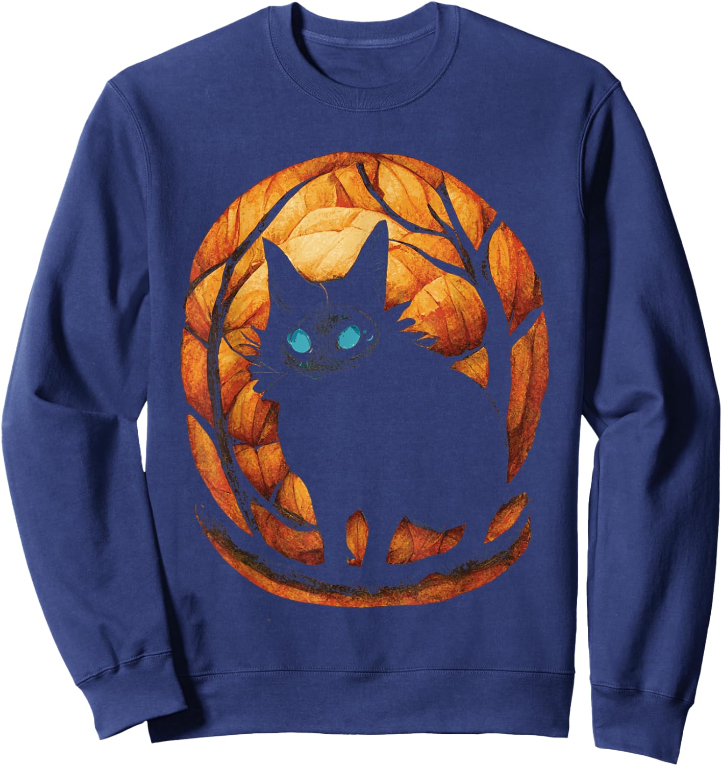 Creepy Black Cat in Magic Pumpkin Forest Sweatshirt - Sweatshirt | Navy