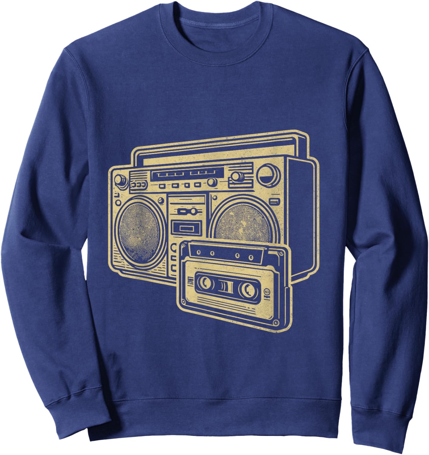 Vintage Boombox Gold Line Art Retro Music Lover Sweatshirt - Sweatshirt | Navy