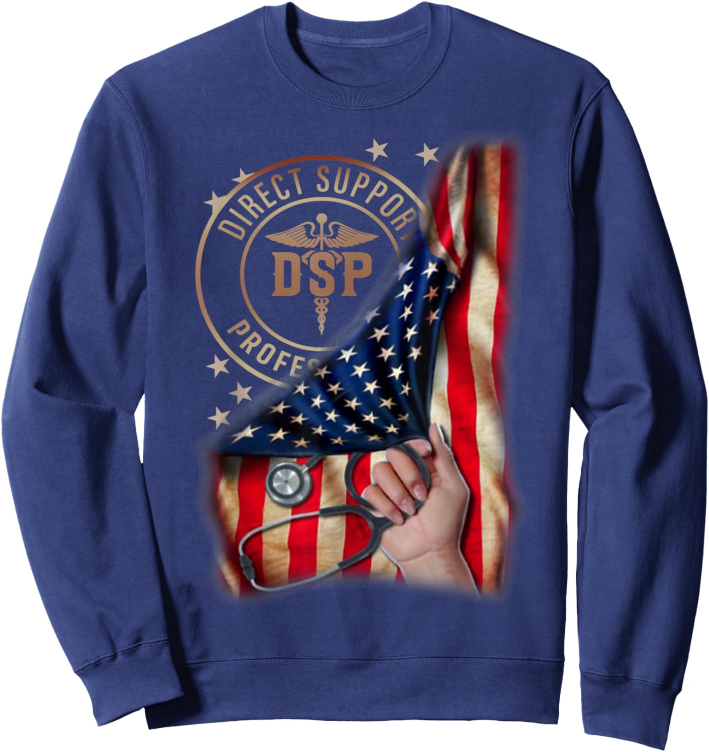 Funny Patriotic DSP USA Flag Nurses Week Gifts 4th of July Women Men Sweatshirt - Sweatshirt | Navy
