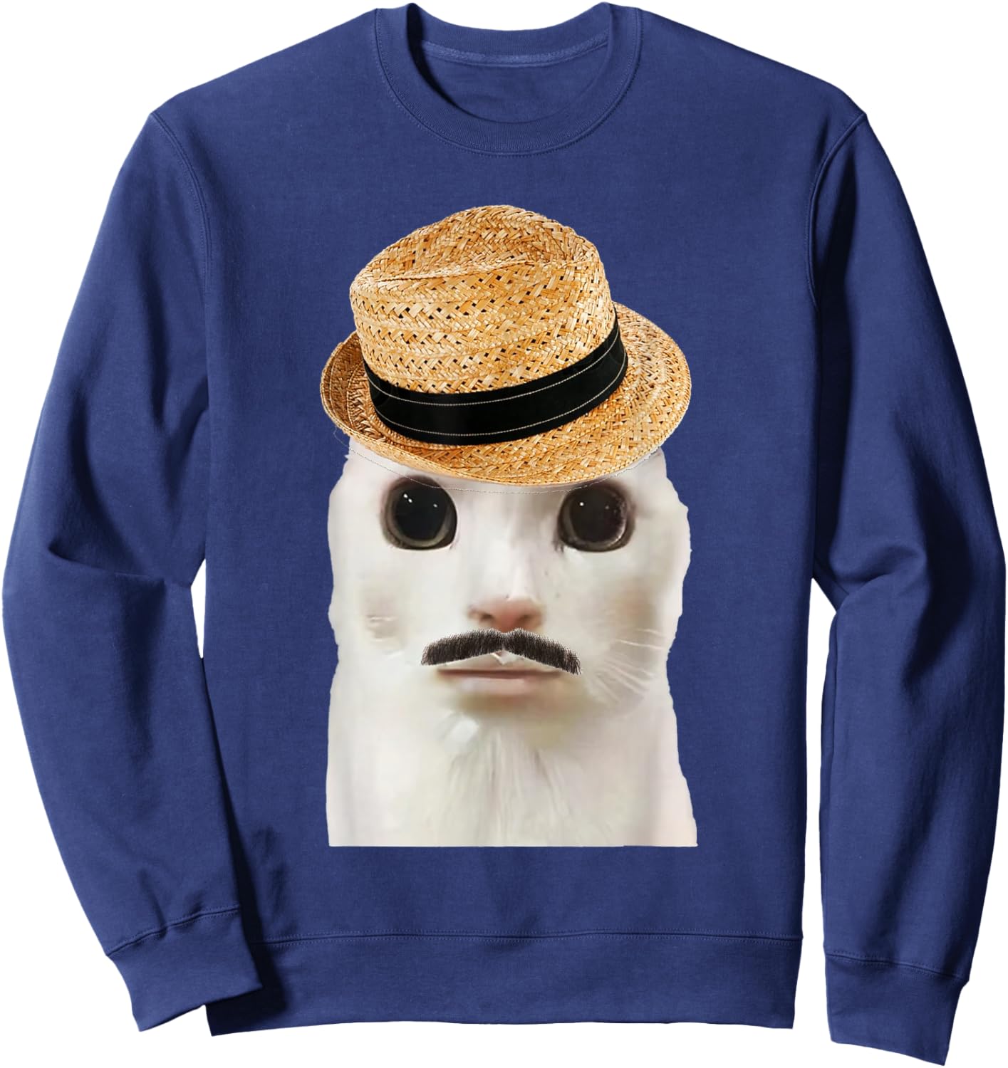 Goofy Ahh Cat Meme Dank Cursed Weirdcore Cringey Banana Cat , Black, S Sweatshirt - Sweatshirt | Navy