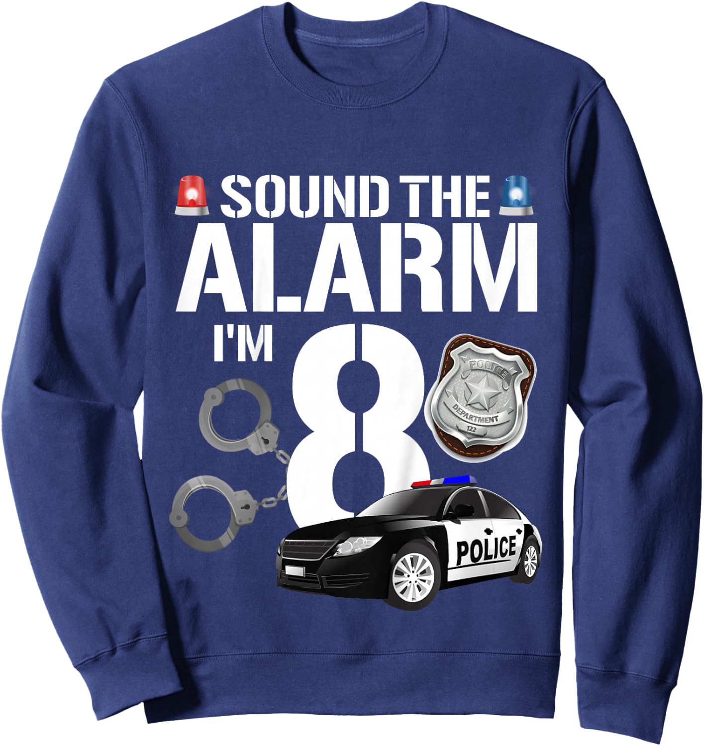 Kids 8 Year Old Police Birthday Officer Cop Car 8th Gift Boy Sweatshirt - Sweatshirt | Navy
