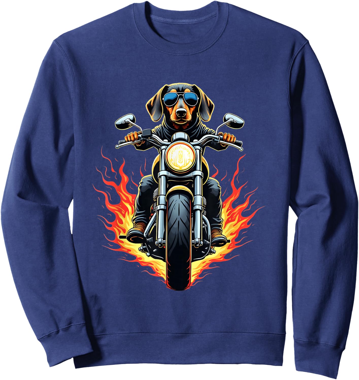 Funny Dachshund Dog Riding a Motorcycle Dachshund Lovers Sweatshirt - Sweatshirt | Navy