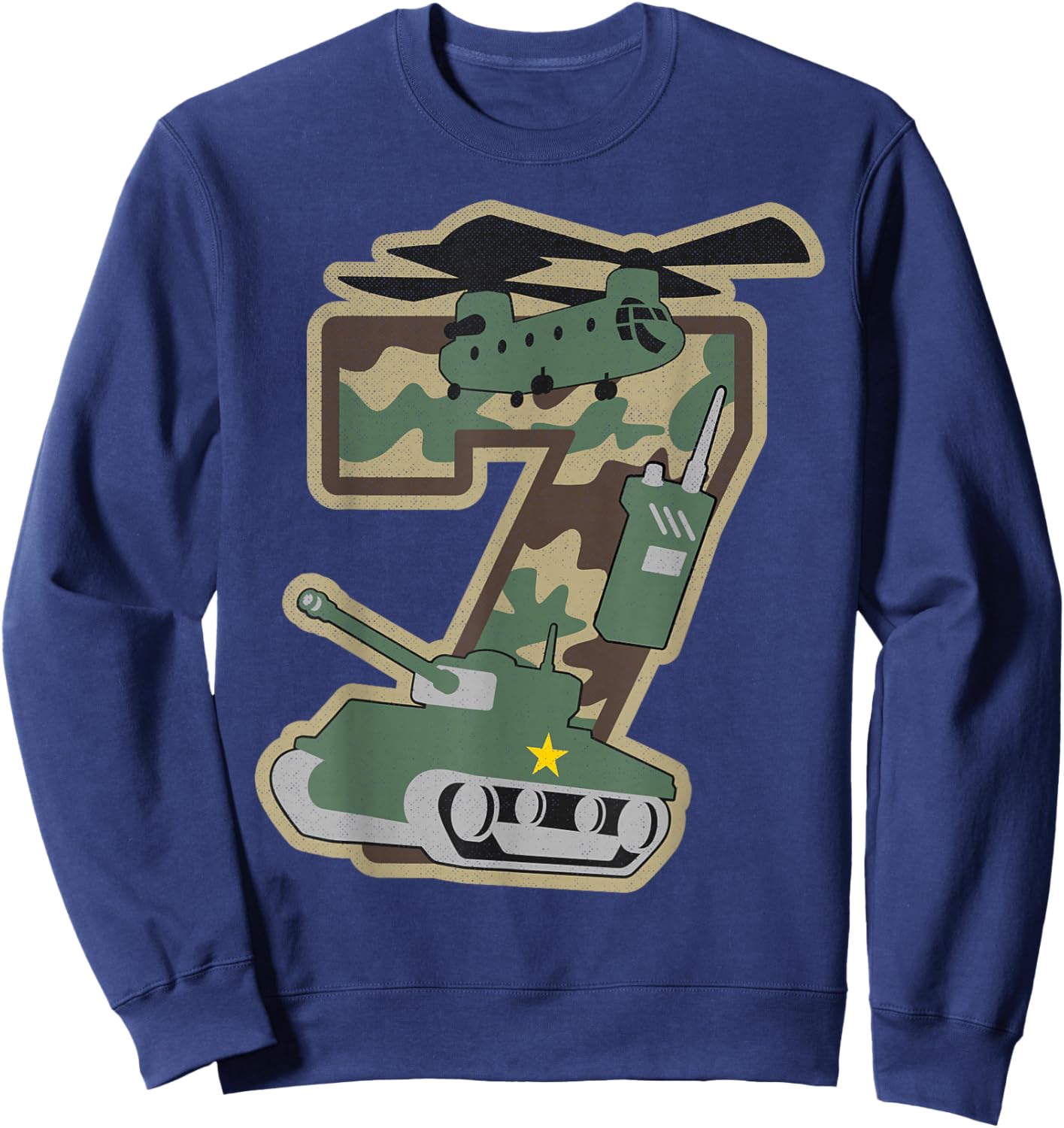 7th Birthday Boy 7 Years Old Little Military Camo Army Funny Sweatshirt - Sweatshirt | Navy