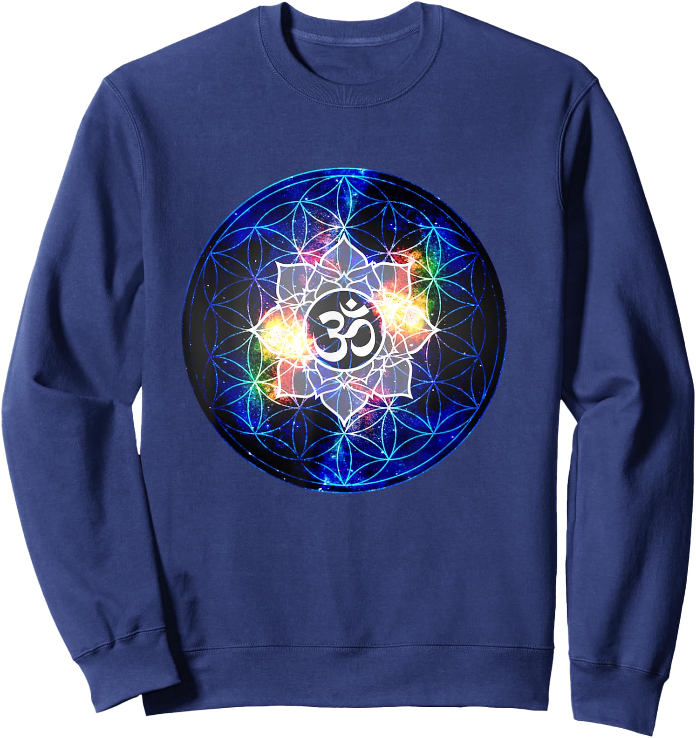 Power Om Flower of Life Sacred Geometry Sweatshirt - Sweatshirt | Navy