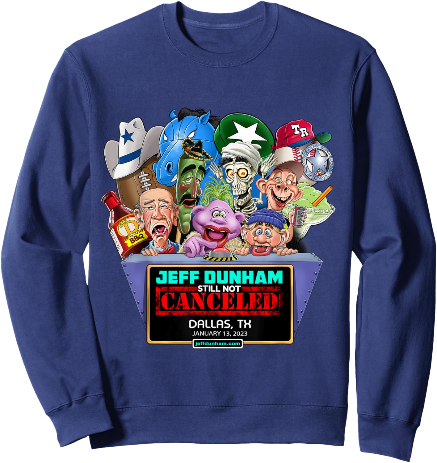 Jeff Dunham Black Cartoon , -Adults, Small, Short Sleeve, Classic Fit, Pull On, Limited Edition Design Sweatshirt - Sweatshirt | Navy