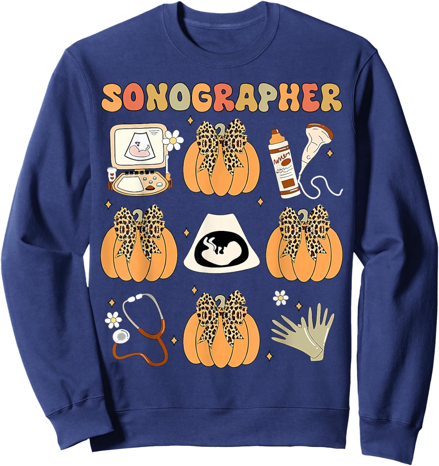 Coquette Sonographer Fall Ultrasound Tech Nurse Thanksgiving Sweatshirt - Sweatshirt | Navy