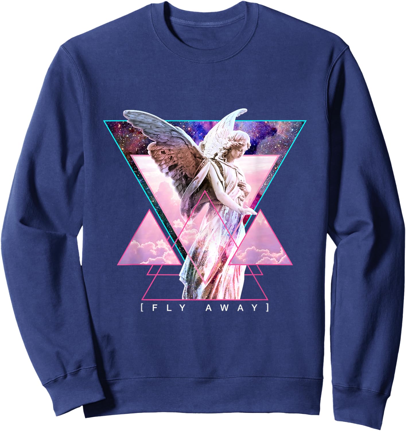 Vaporwave Angel Statue & Wings - Fly Away Aesthetic Art Sweatshirt - Sweatshirt | Navy