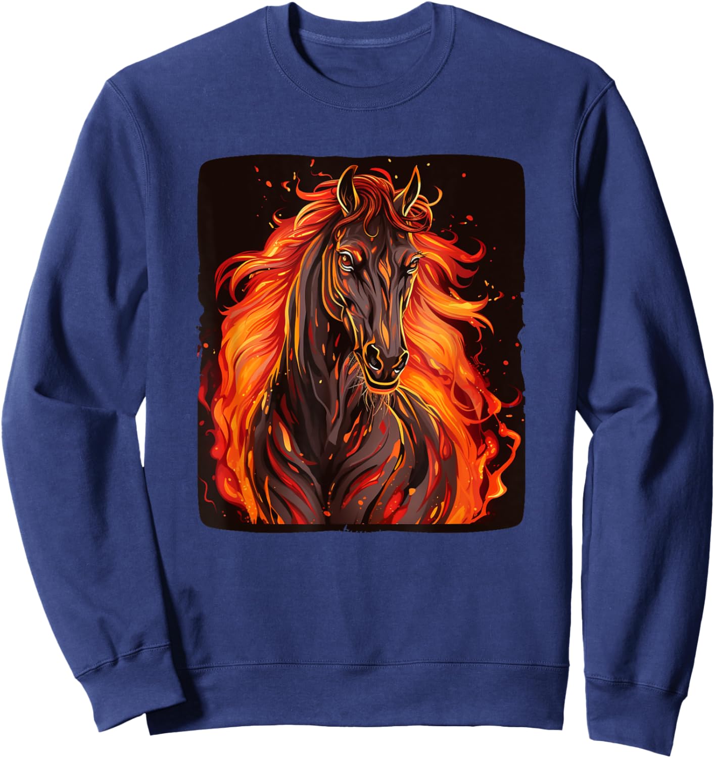 Cool horse with fire and flames for horses and animals fans Sweatshirt - Sweatshirt | Navy