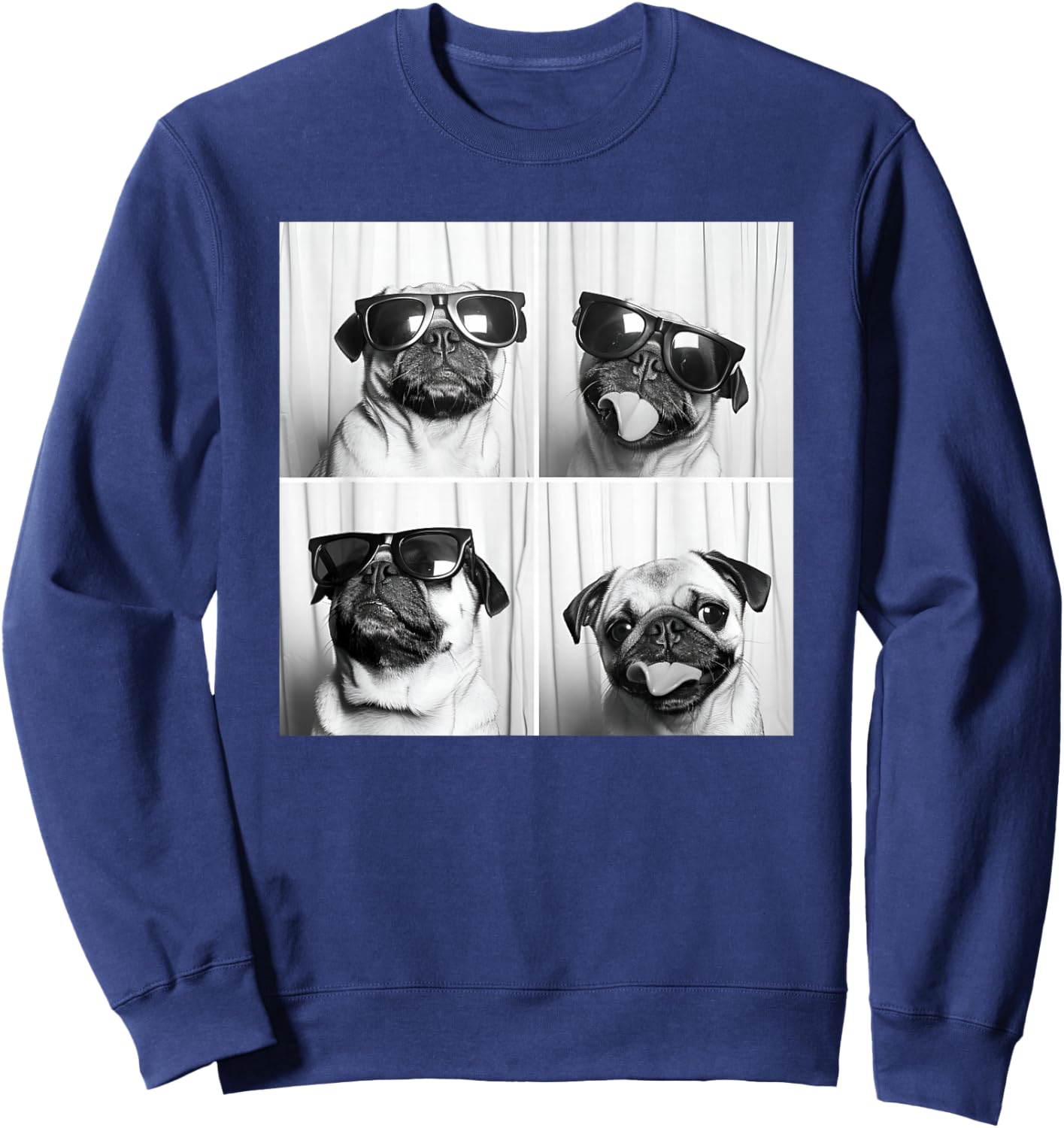 Cute Pug Face Pet Photobooth Cool Pug with Sunglasses Sweatshirt - Sweatshirt | Navy