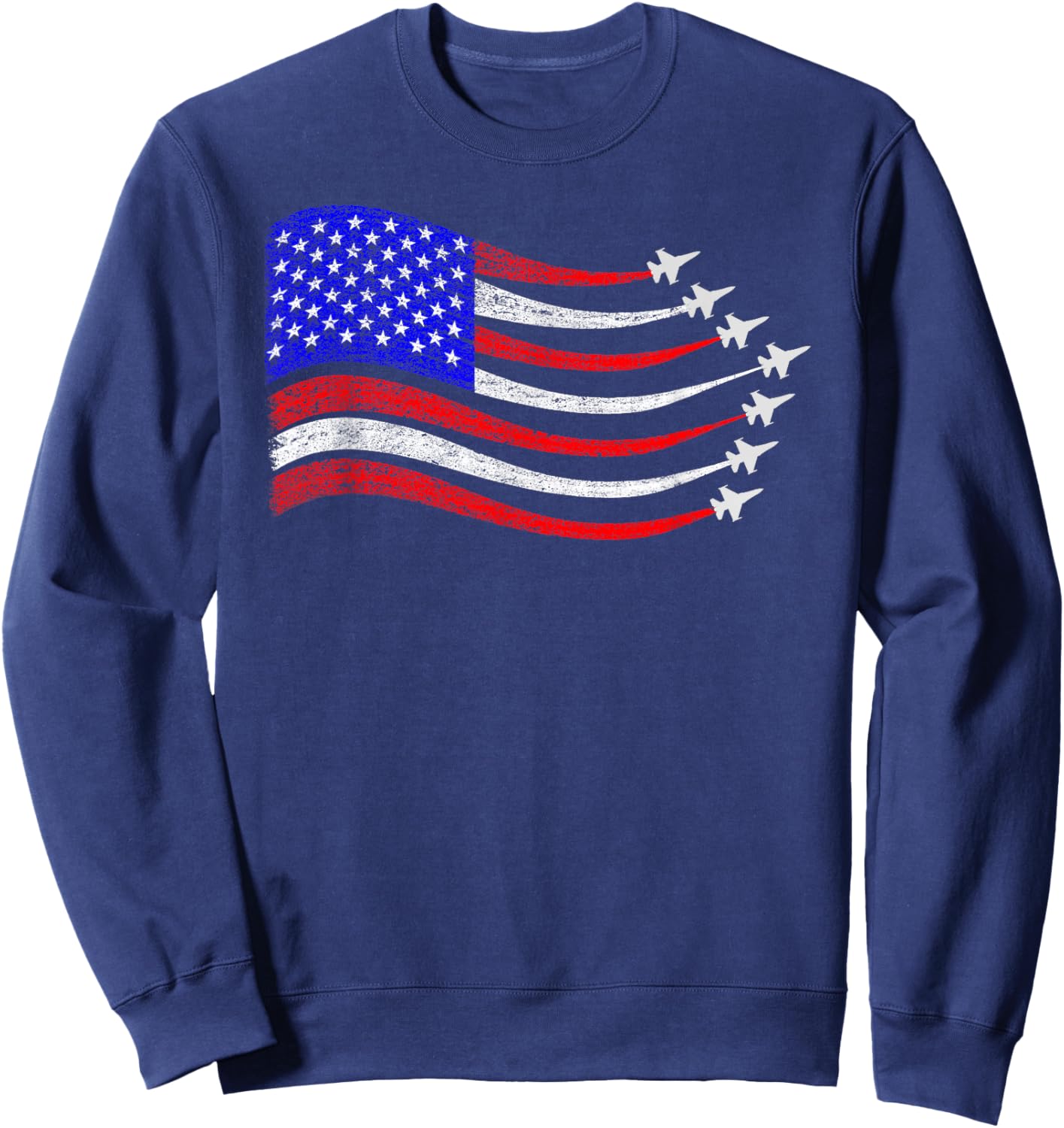 American Patriotic Fighter Jets USA Flag Waving 4th of July Sweatshirt - Sweatshirt | Navy