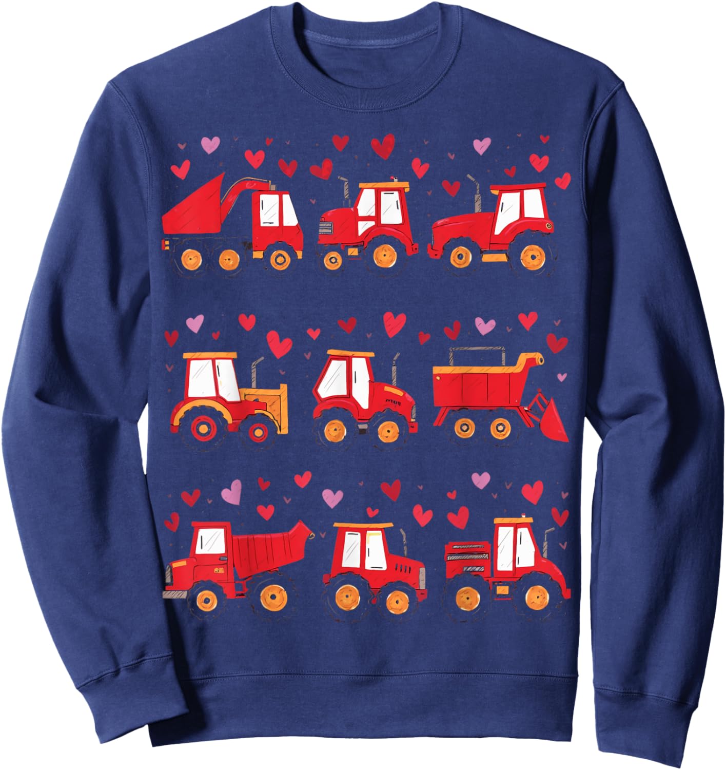 Kids Valentines Day Construction Trucks I Dig You Hearts Sweatshirt - Sweatshirt | Navy