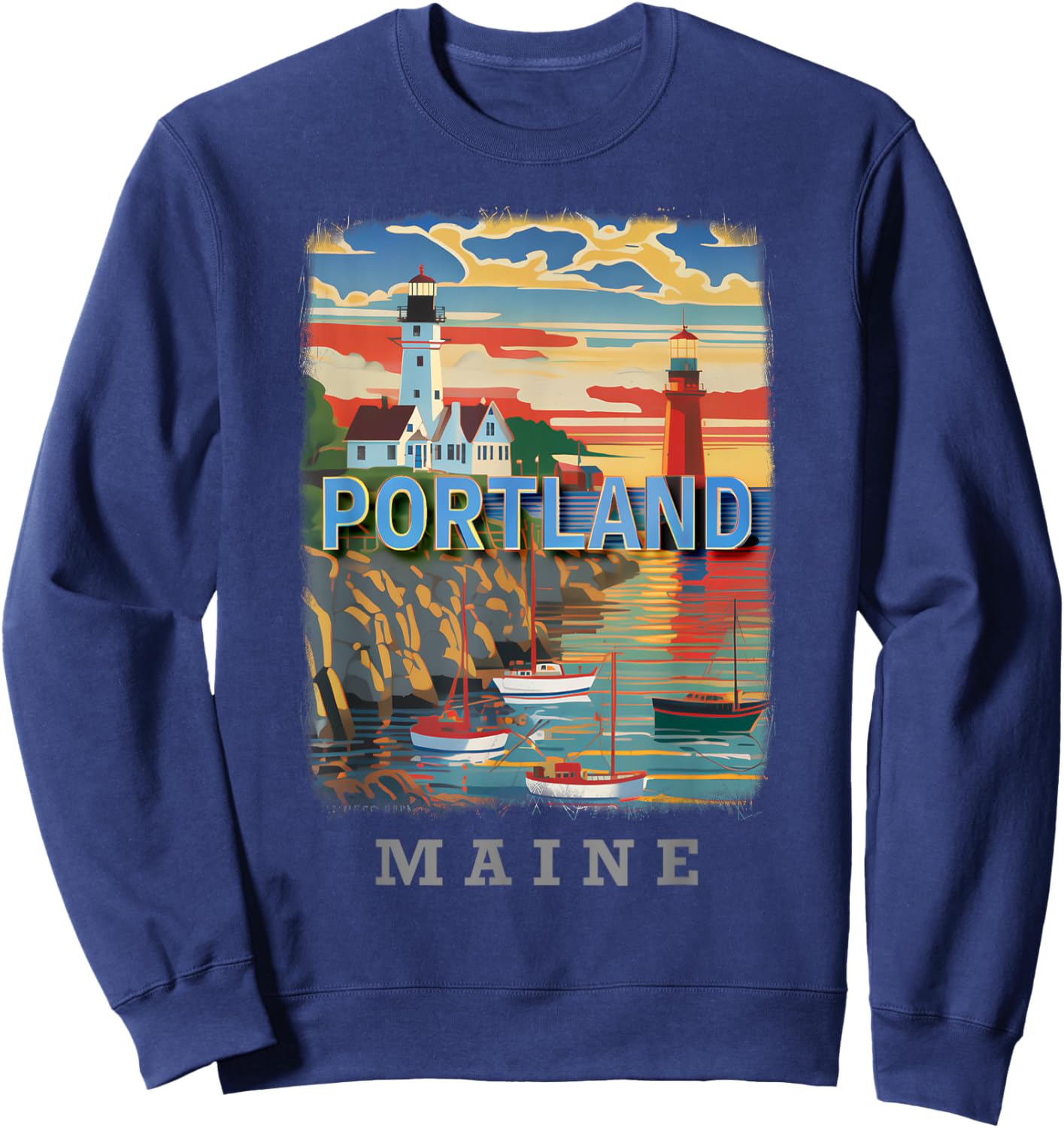 Portland Maine ME Coastal Charm SD719 Sweatshirt - Sweatshirt | Navy