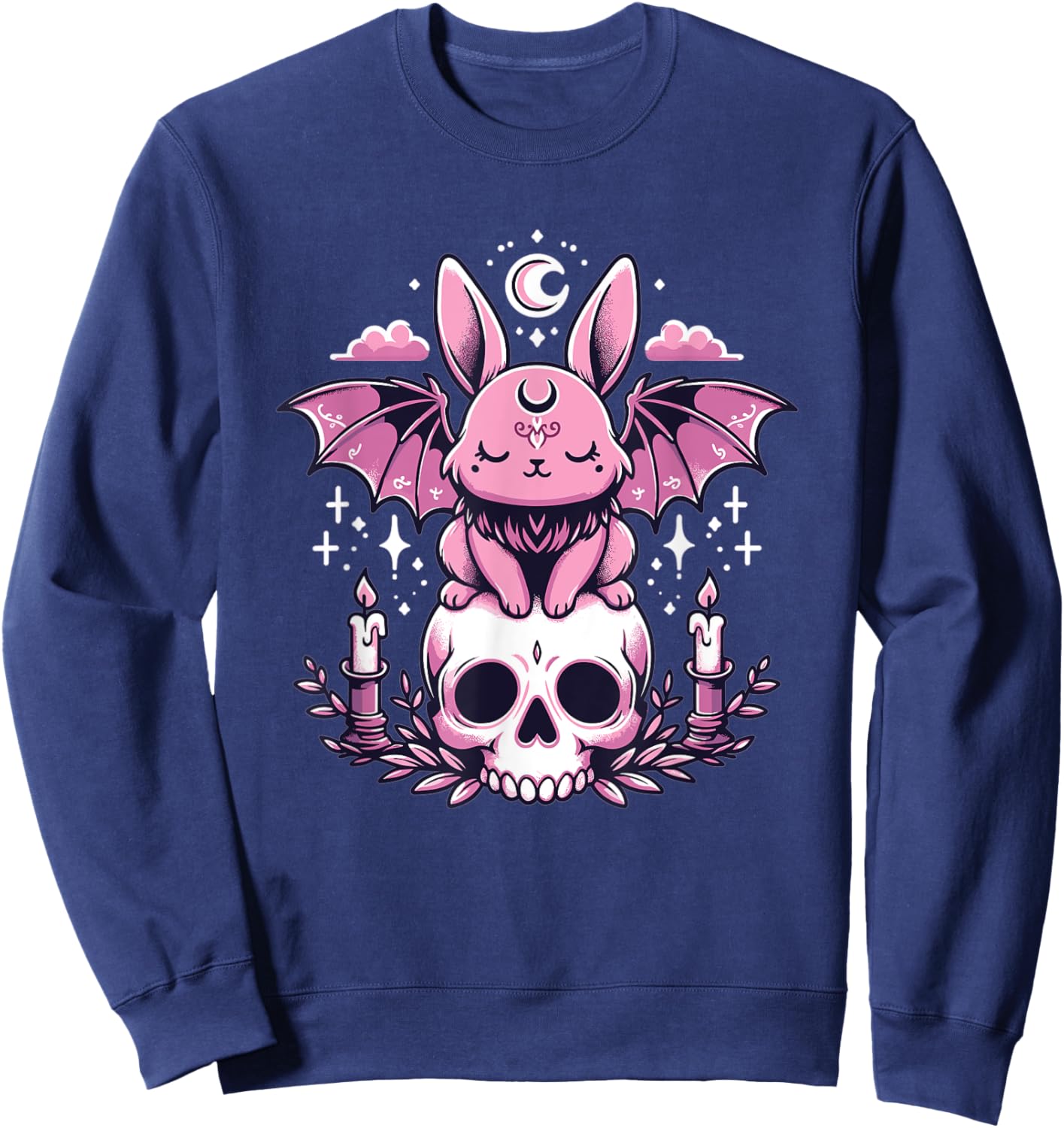 Kawaii Pastel Goth Cute Creepy Bunny Bat Skeleton Sweatshirt - Sweatshirt | Navy