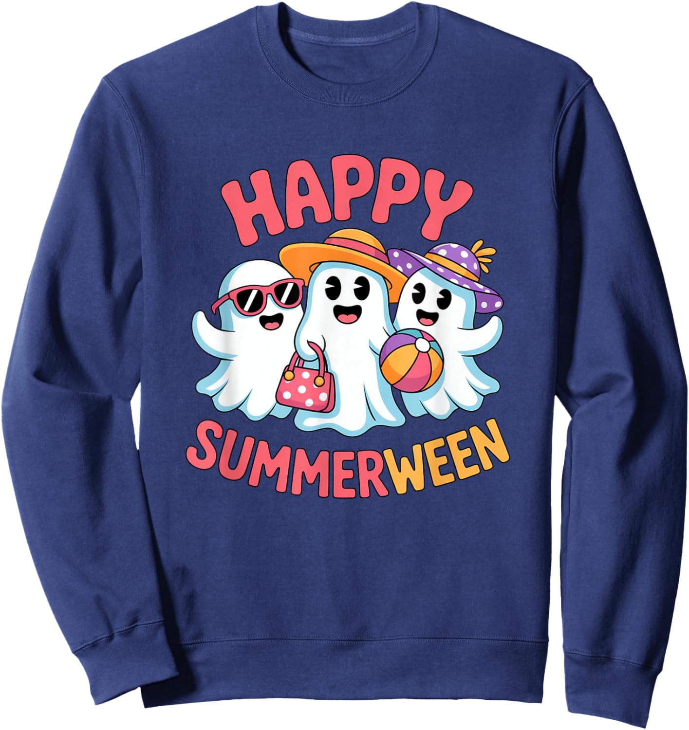 Happy Summerween Beach Skeleton Halloween Summer Scary Fun Sweatshirt - Sweatshirt | Navy