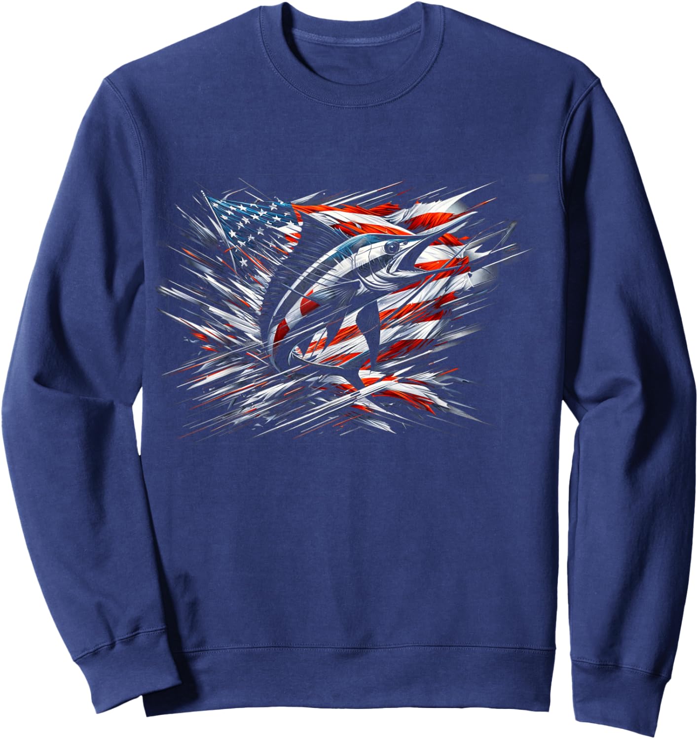Sailfish American Flag Patriotic Fishing Graphic Design Women Men Sweatshirt - Sweatshirt | Navy
