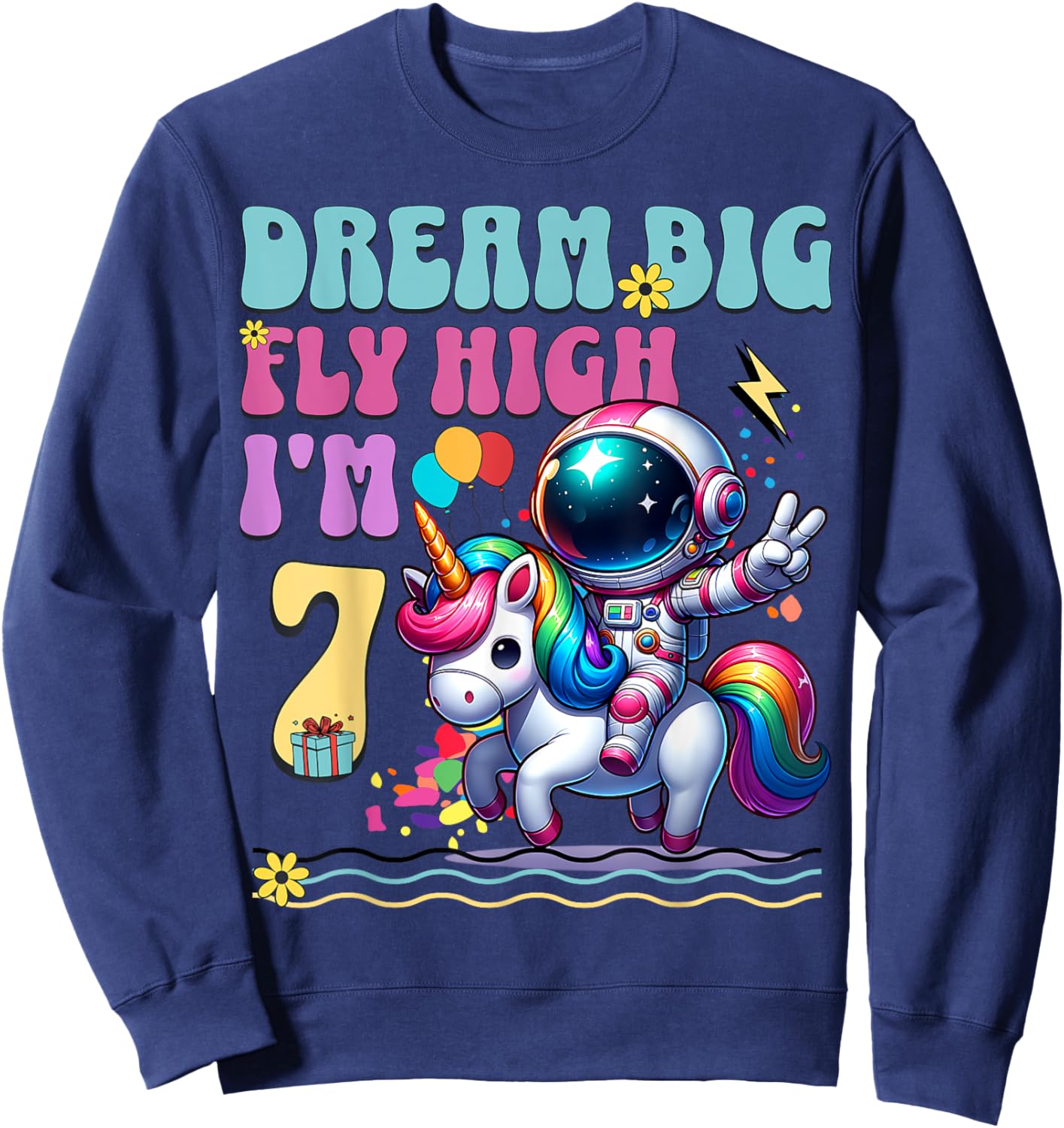 Astronaut Unicorn 7th Birthday 7 Years Space Galaxy Sweatshirt - Sweatshirt | Navy