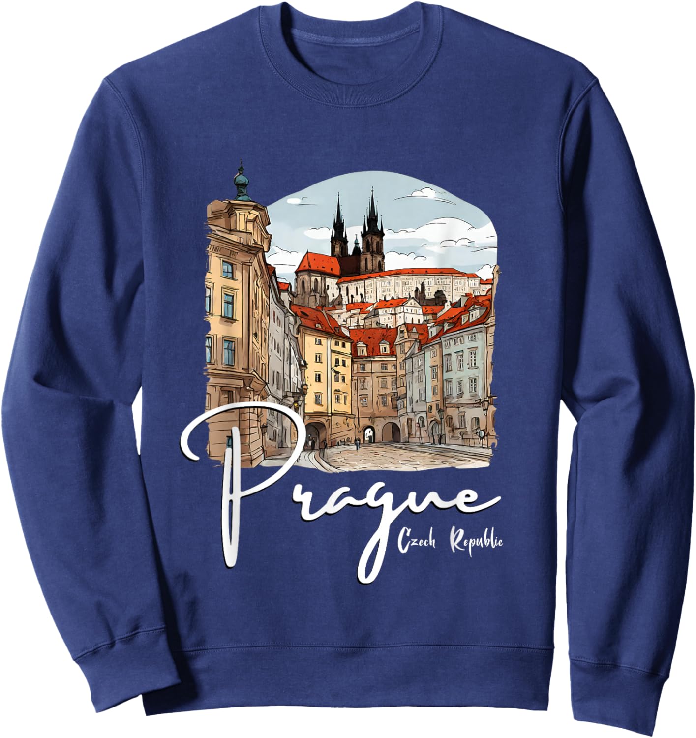 Prague Czech Republic Sketch Souvenir Prague Sweatshirt - Sweatshirt | Navy