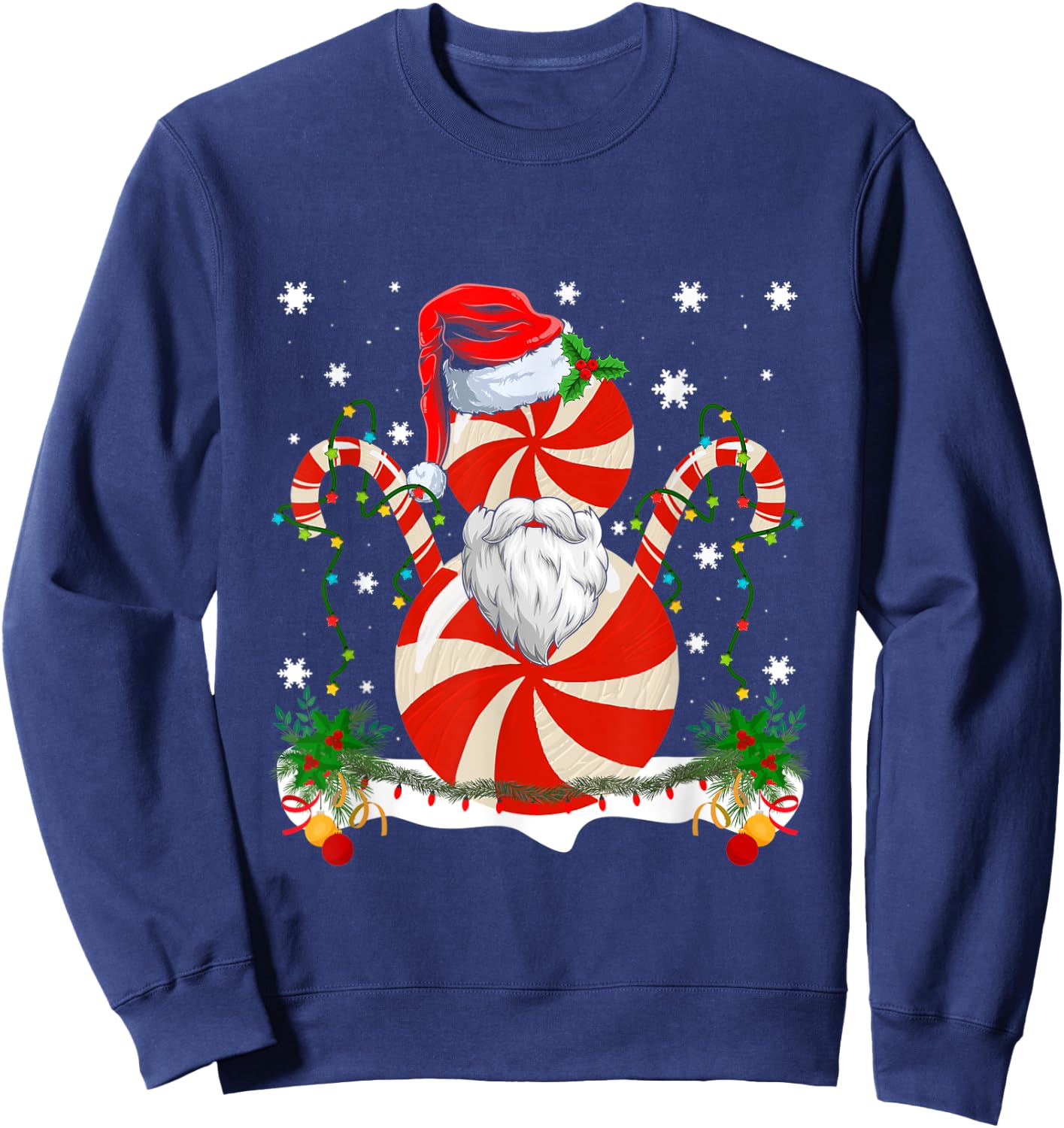 Funny Christmas Peppermint Candy Cane Snowman Decoration Sweatshirt - Sweatshirt | Navy