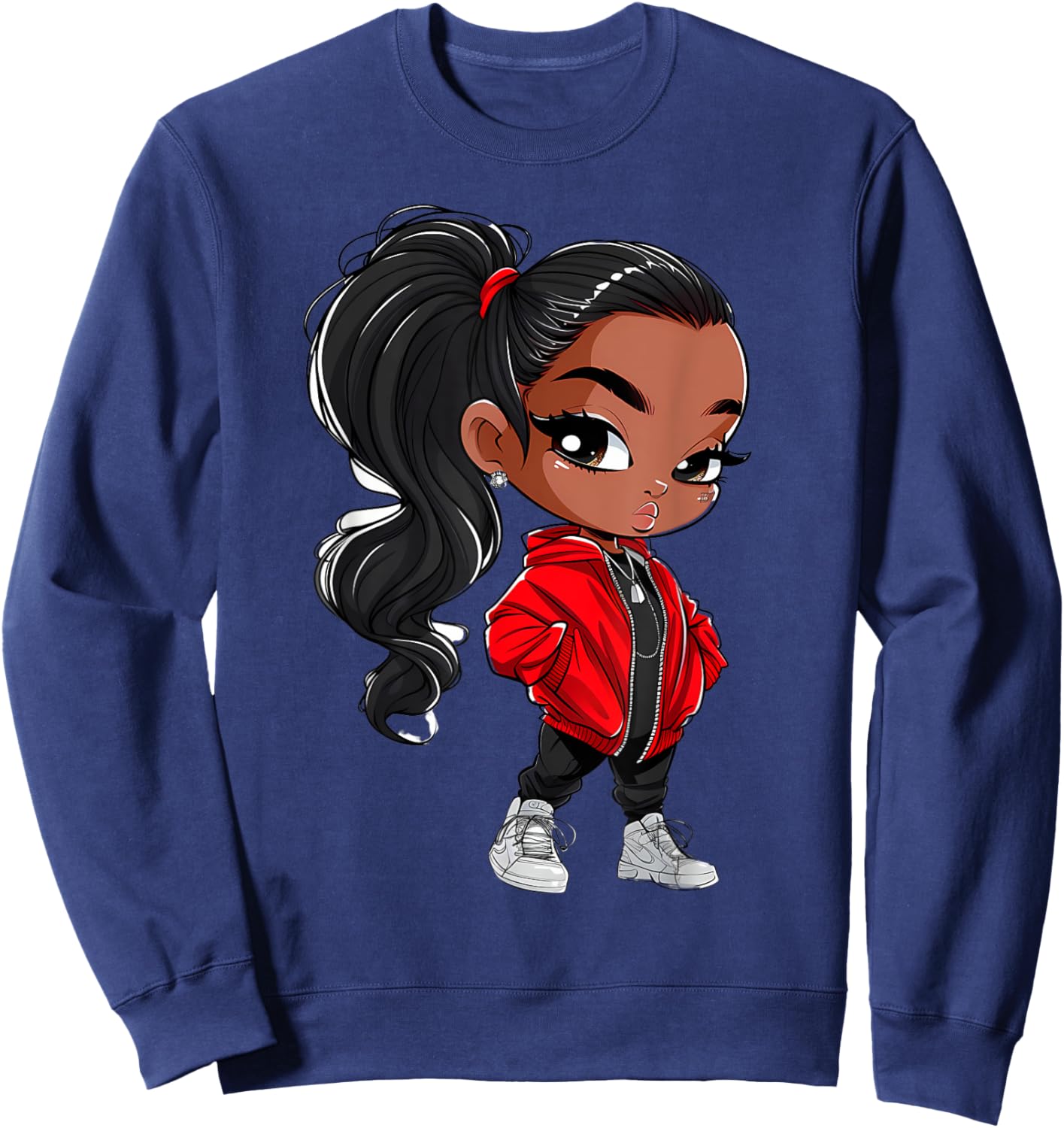 Black Queen Melanin Sistas Women Curly Afro American Sweatshirt - Sweatshirt | Navy