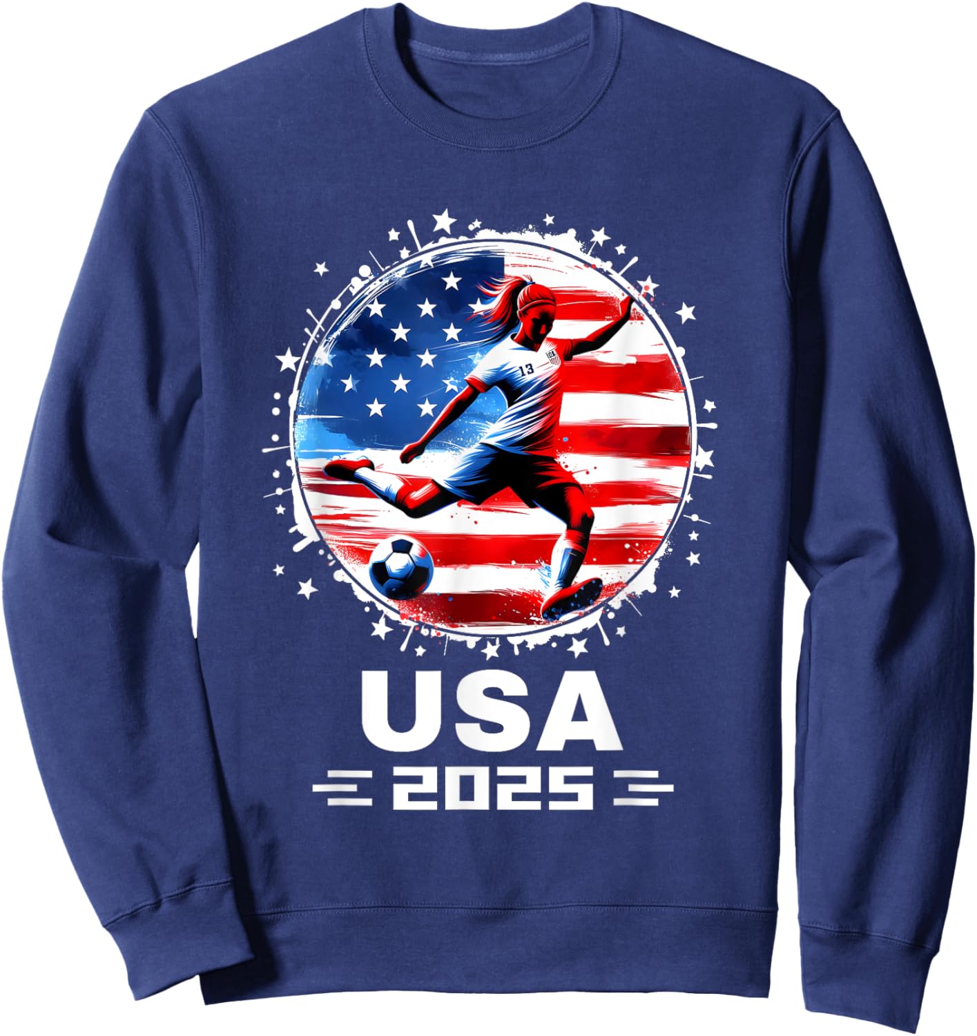 American Flag Soccer Team Women's Soccer Girls Soccer 2025 Sweatshirt - Sweatshirt | Navy