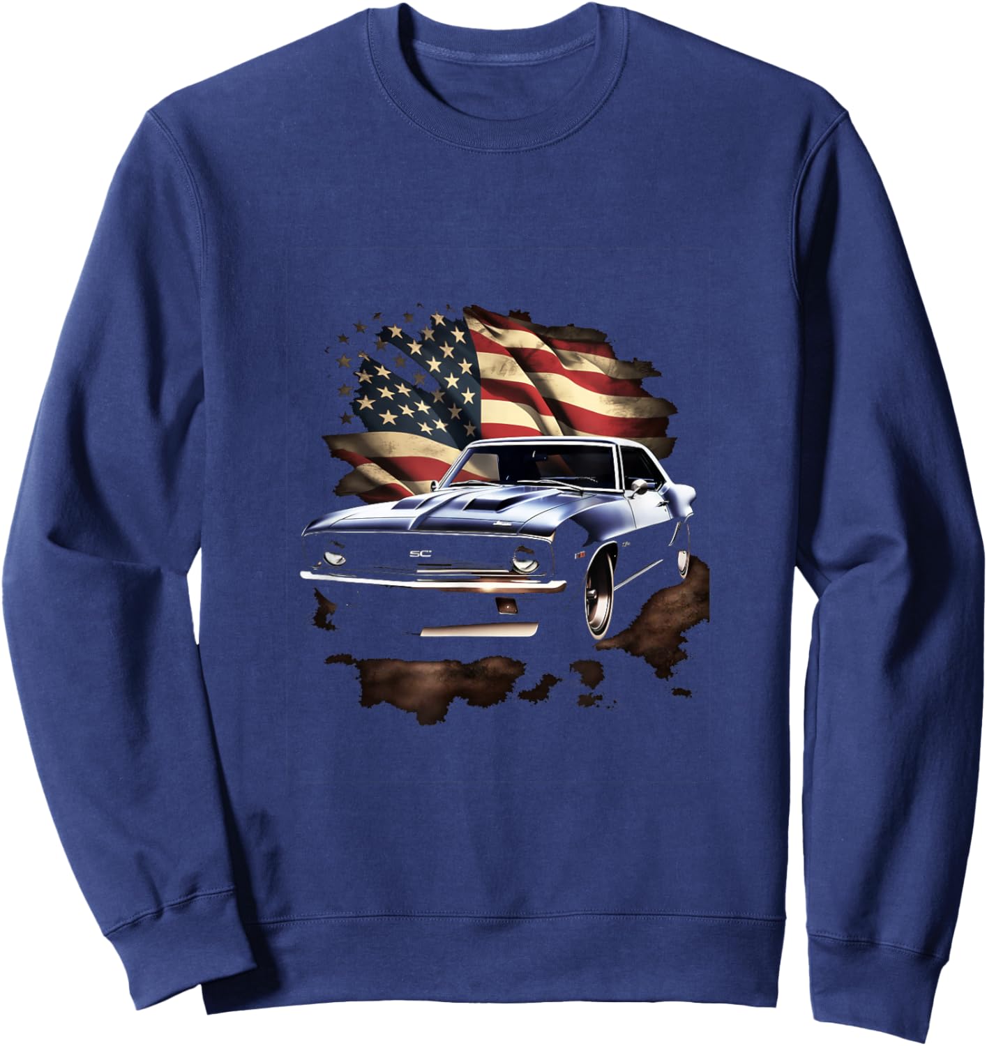 Muscle Car American USA Flag Vintage Car Sweatshirt - Sweatshirt | Navy