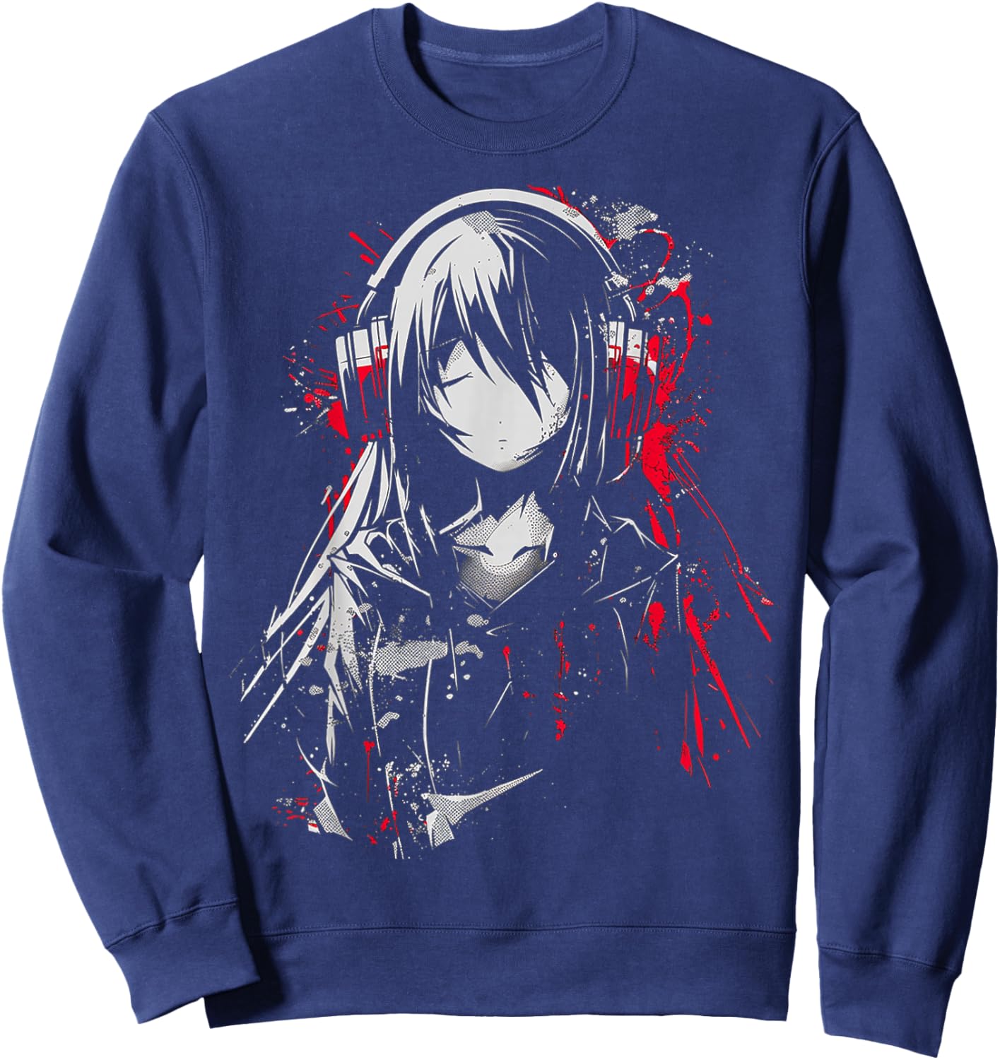Anime Manga Motif Headphone Artwork Anime Sweatshirt - Sweatshirt | Navy