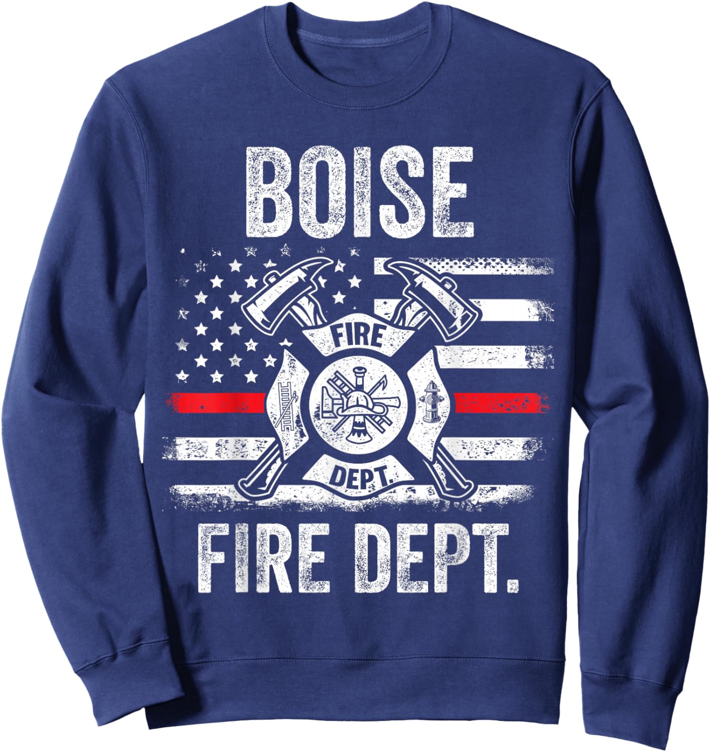 Boise Idaho Fire Department Thin Red Line Fireman Sweatshirt - Sweatshirt | Navy