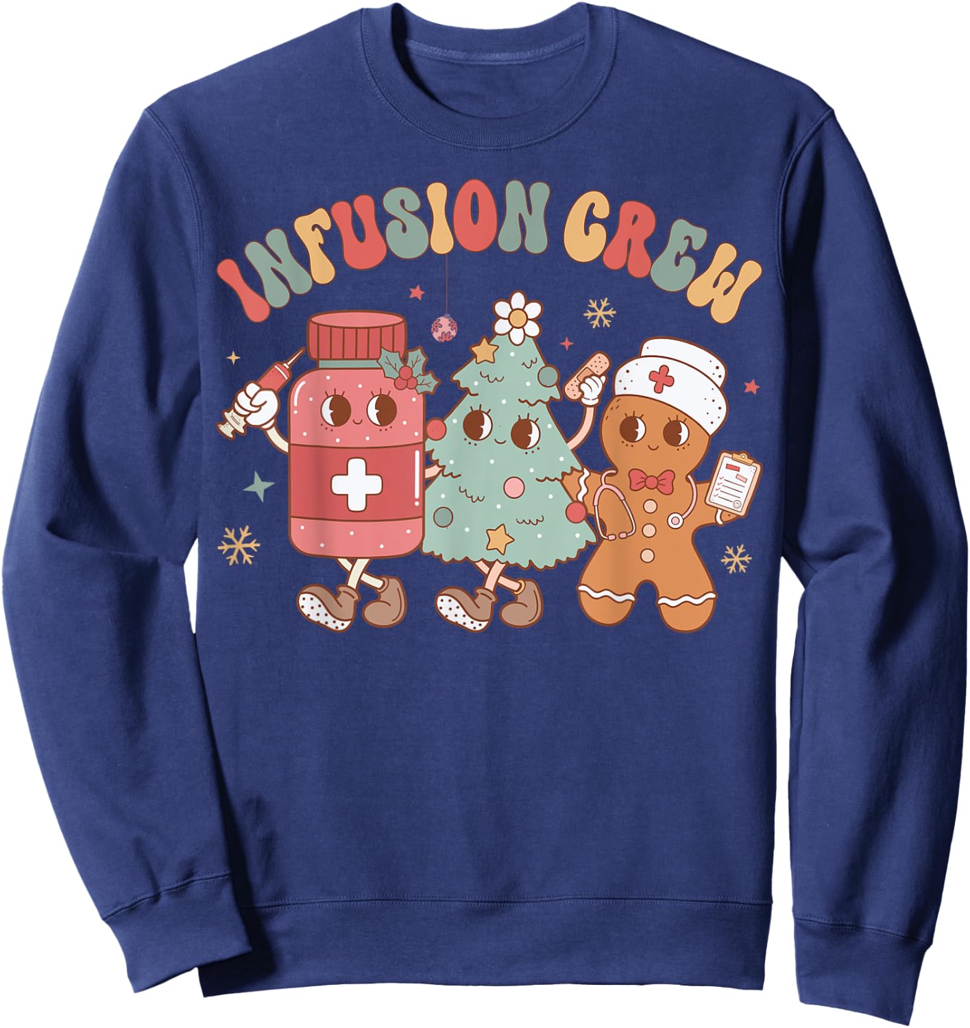 Infusion Nurse Crew Tree Gingerbread Christmas Nurse Retro Sweatshirt - Sweatshirt | Navy