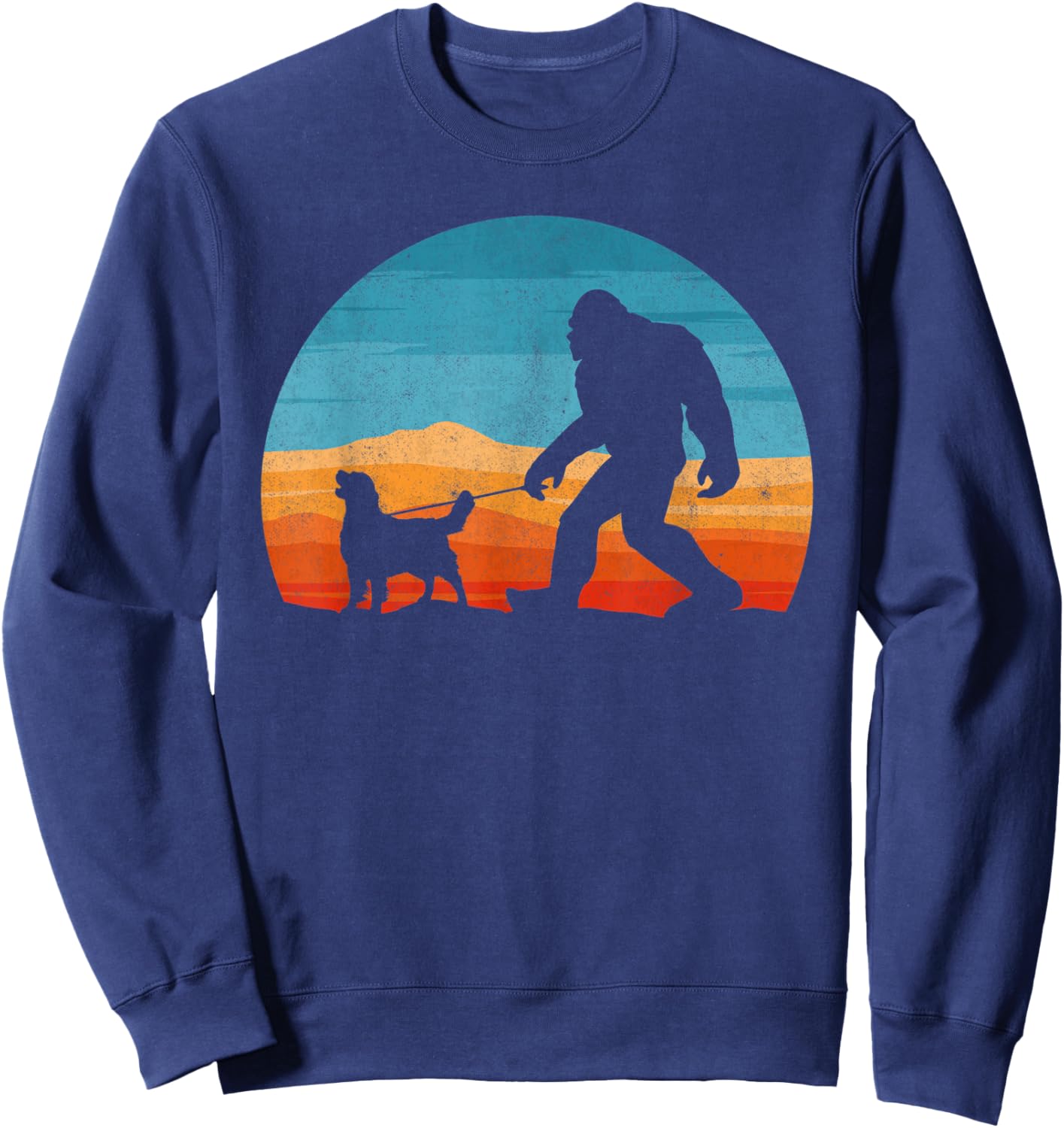 Bigfoot Walking Golden Retriever Dog Retro Sasquatch Women Kids Sweatshirt - Sweatshirt | Navy