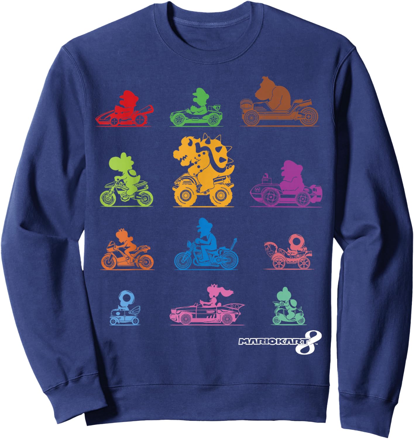 Mario Kart Colorful Character Profile Silhouettes Small Sweatshirt - Sweatshirt | Navy