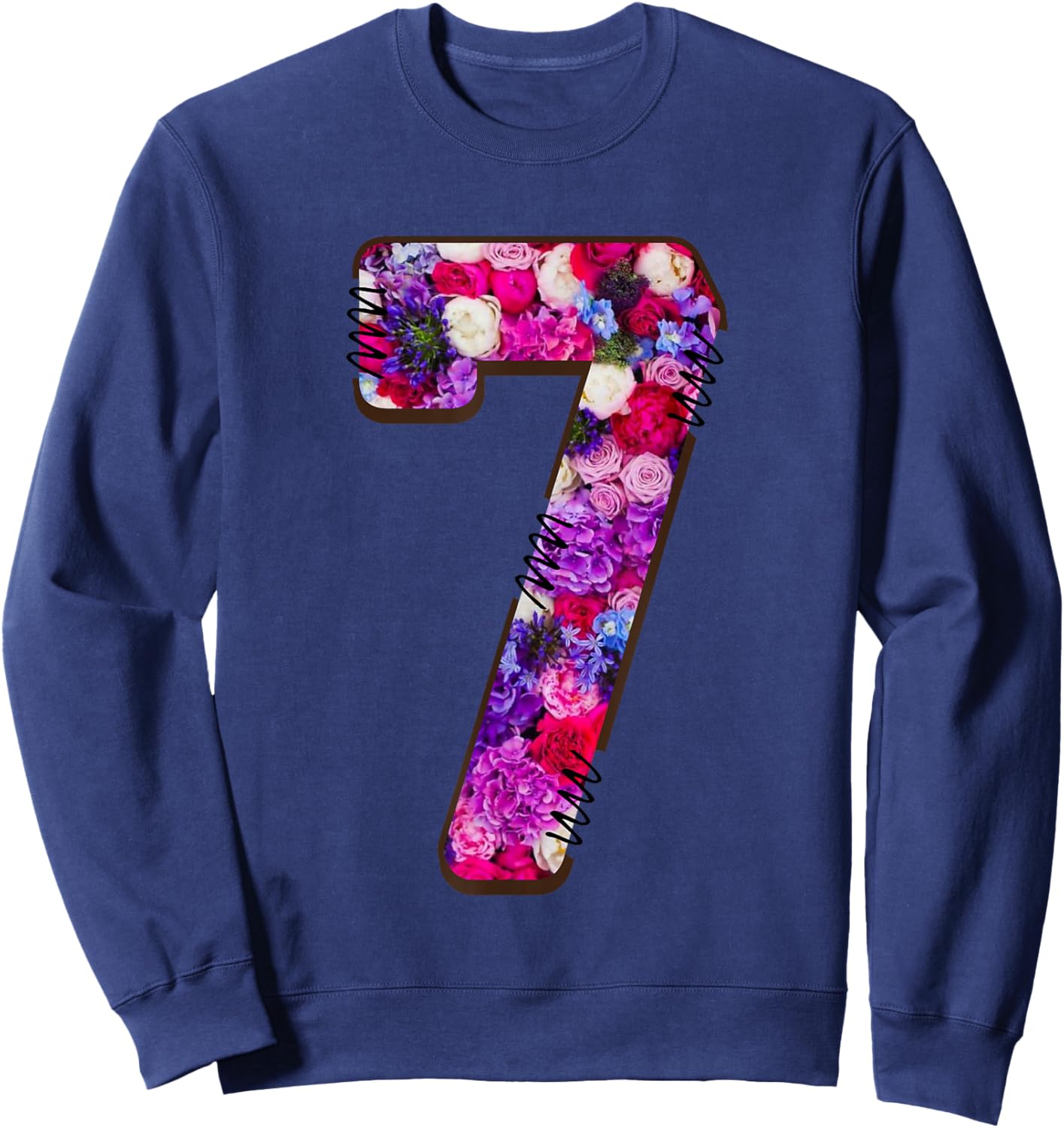Seven Blossoms Floral Number Seven Sweatshirt - Sweatshirt | Navy