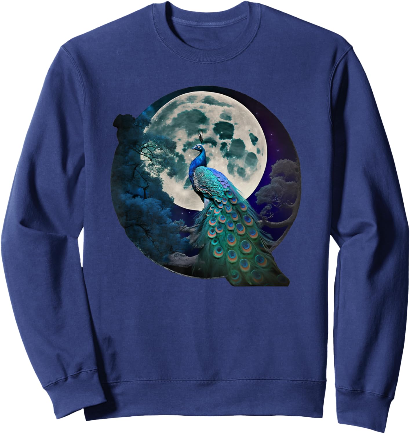 beautiful Majestic Peacock in the moonlight Sweatshirt - Sweatshirt | Navy