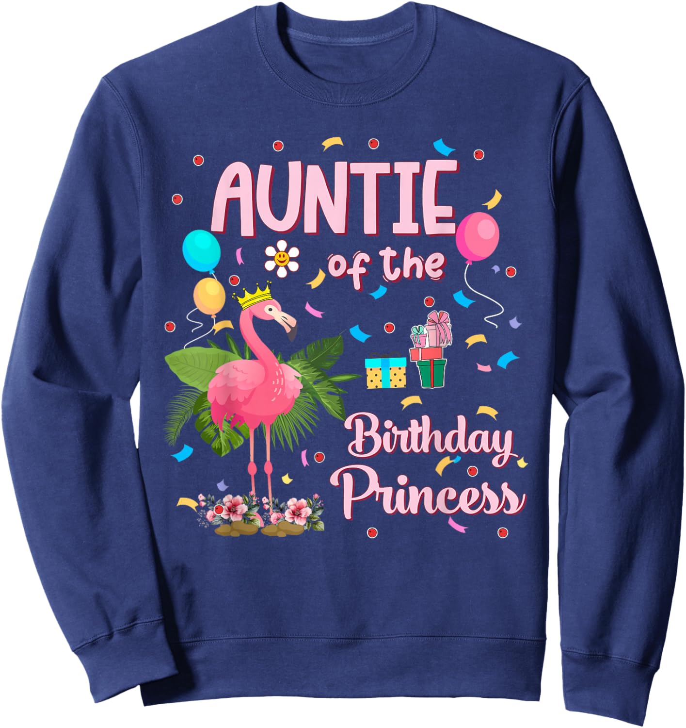 Auntie of the Birthday Princess Pink Flamingo Party Squad Sweatshirt - Sweatshirt | Navy