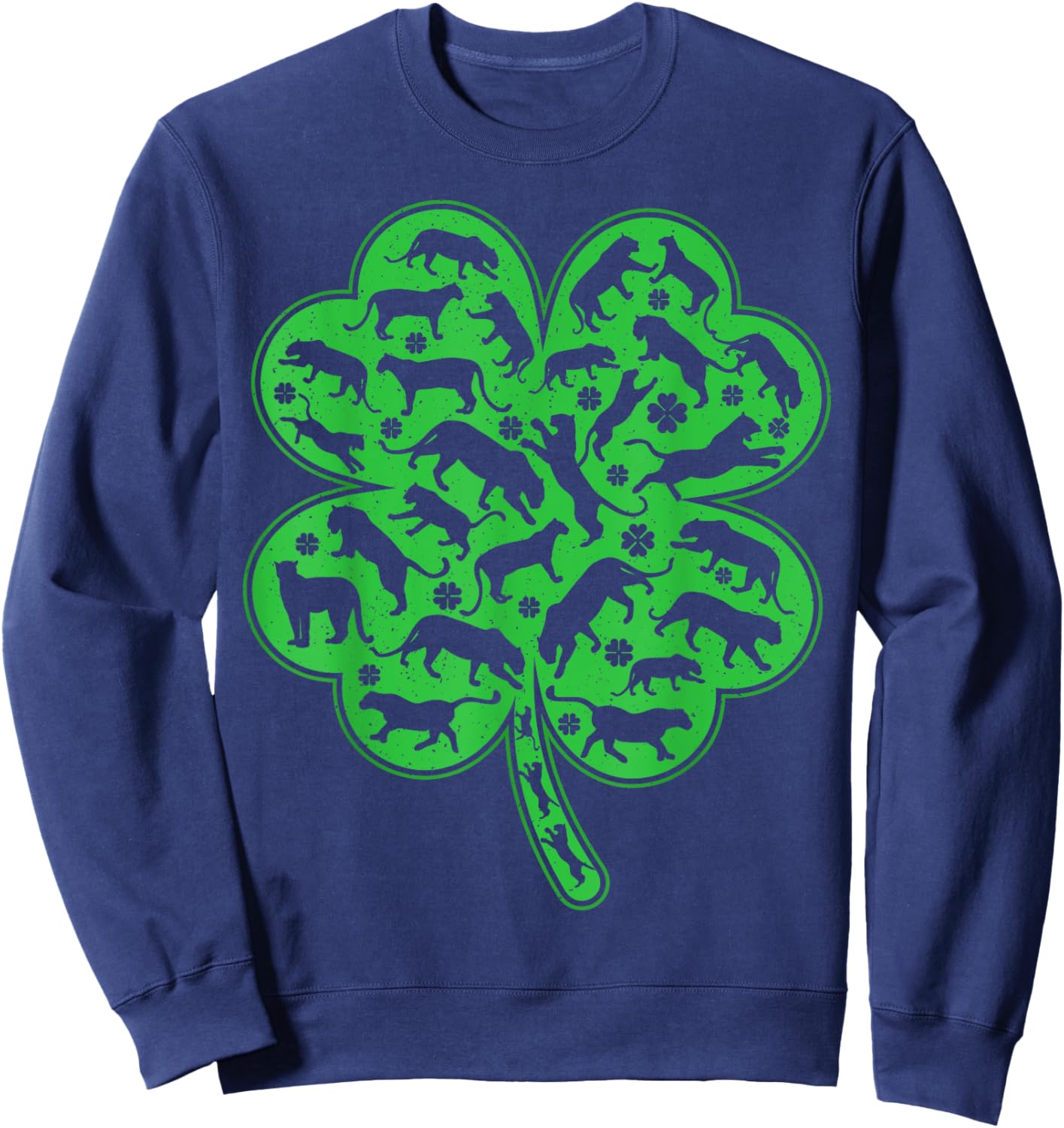 Luckiest Irish Shamrock Leaf Panther St. Patrick's Day Sweatshirt - Sweatshirt | Navy