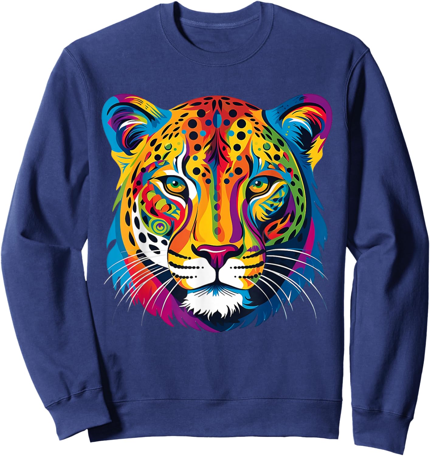 Colorful Cheetah Face Animal Print Big Cat Wildlife Graphic Sweatshirt - Sweatshirt | Navy
