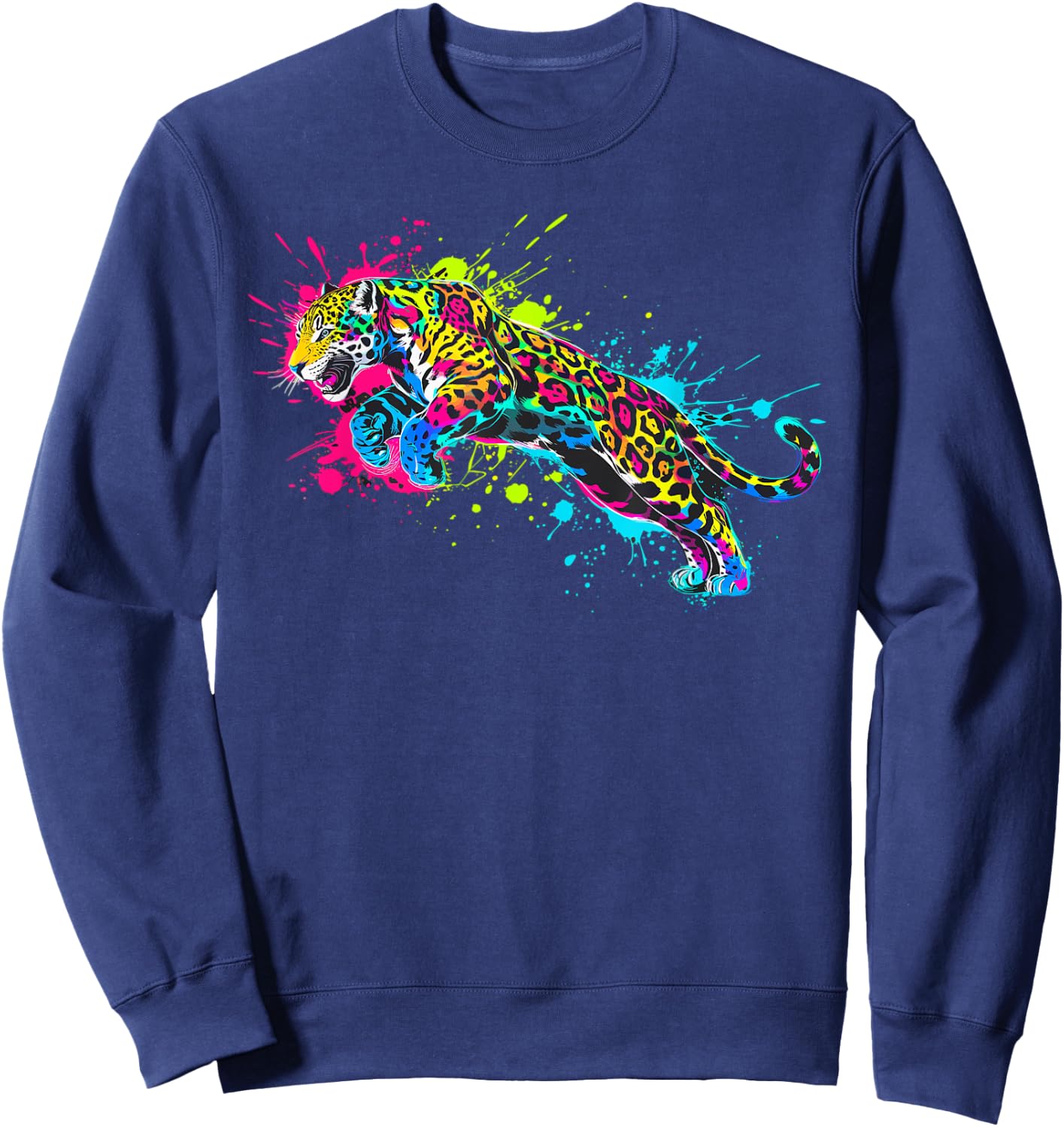 Wild Animal Jaguar with Neon Colors Jungle Sweatshirt - Sweatshirt | Navy
