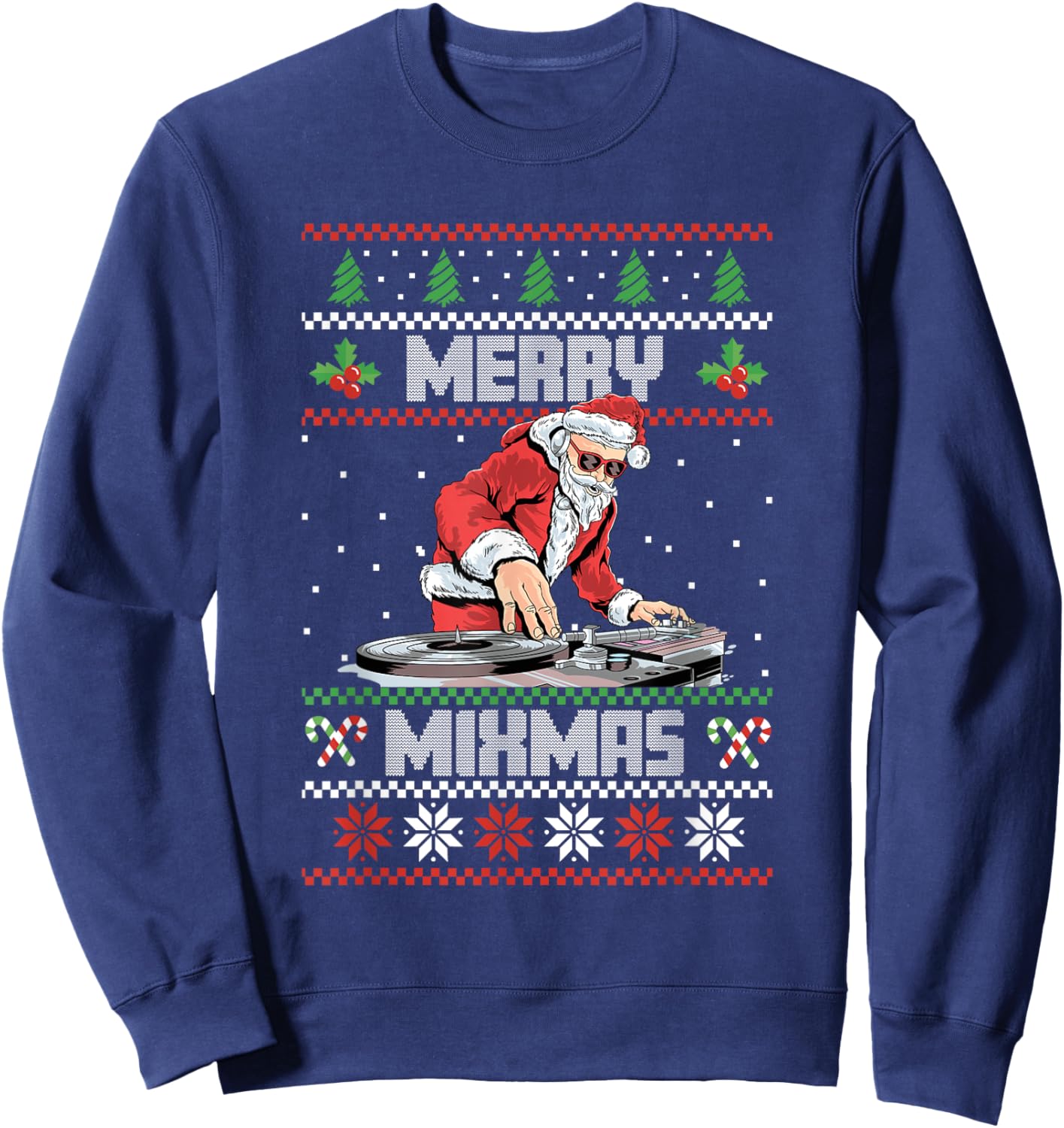 Merry Mixmas Hip Hop Music Disc Jockey DJ Santa Claus Sweatshirt - Sweatshirt | Navy