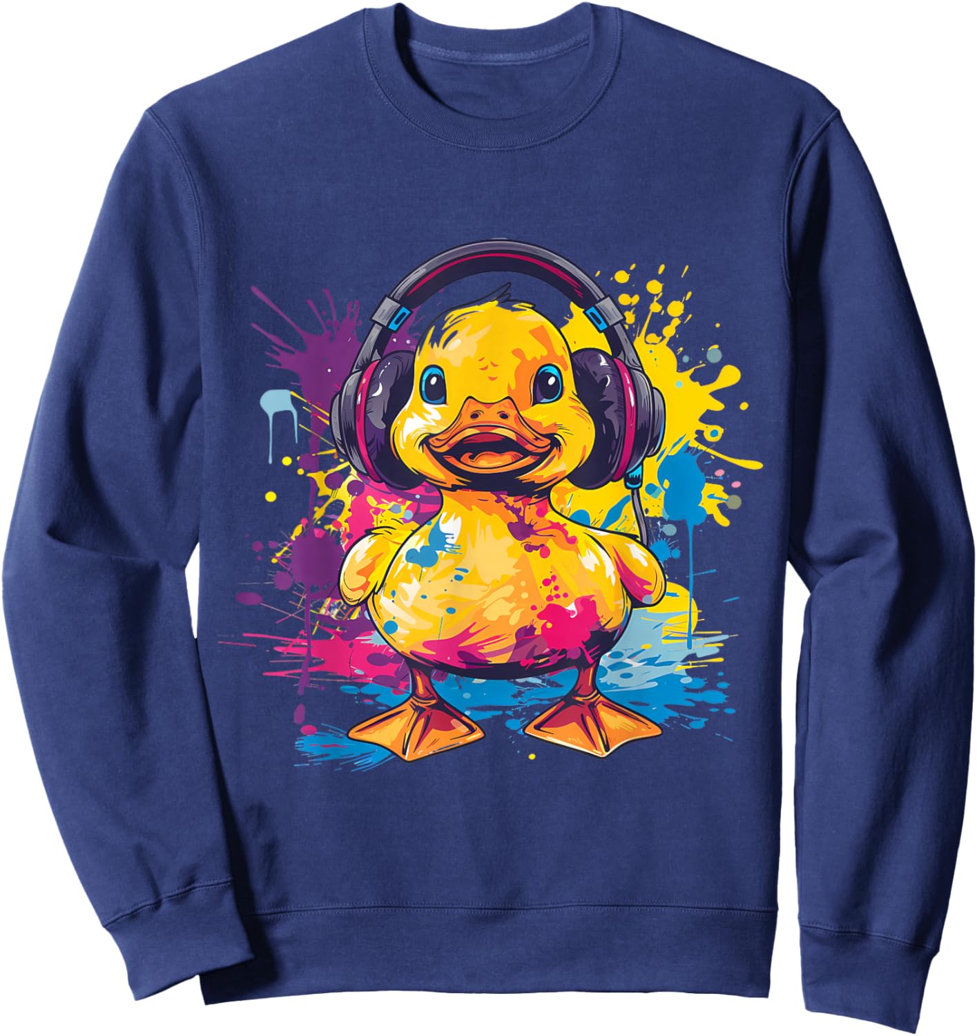 Rubber Duck Music Headphones Rubber Duckling Watercolor Sweatshirt - Sweatshirt | Navy