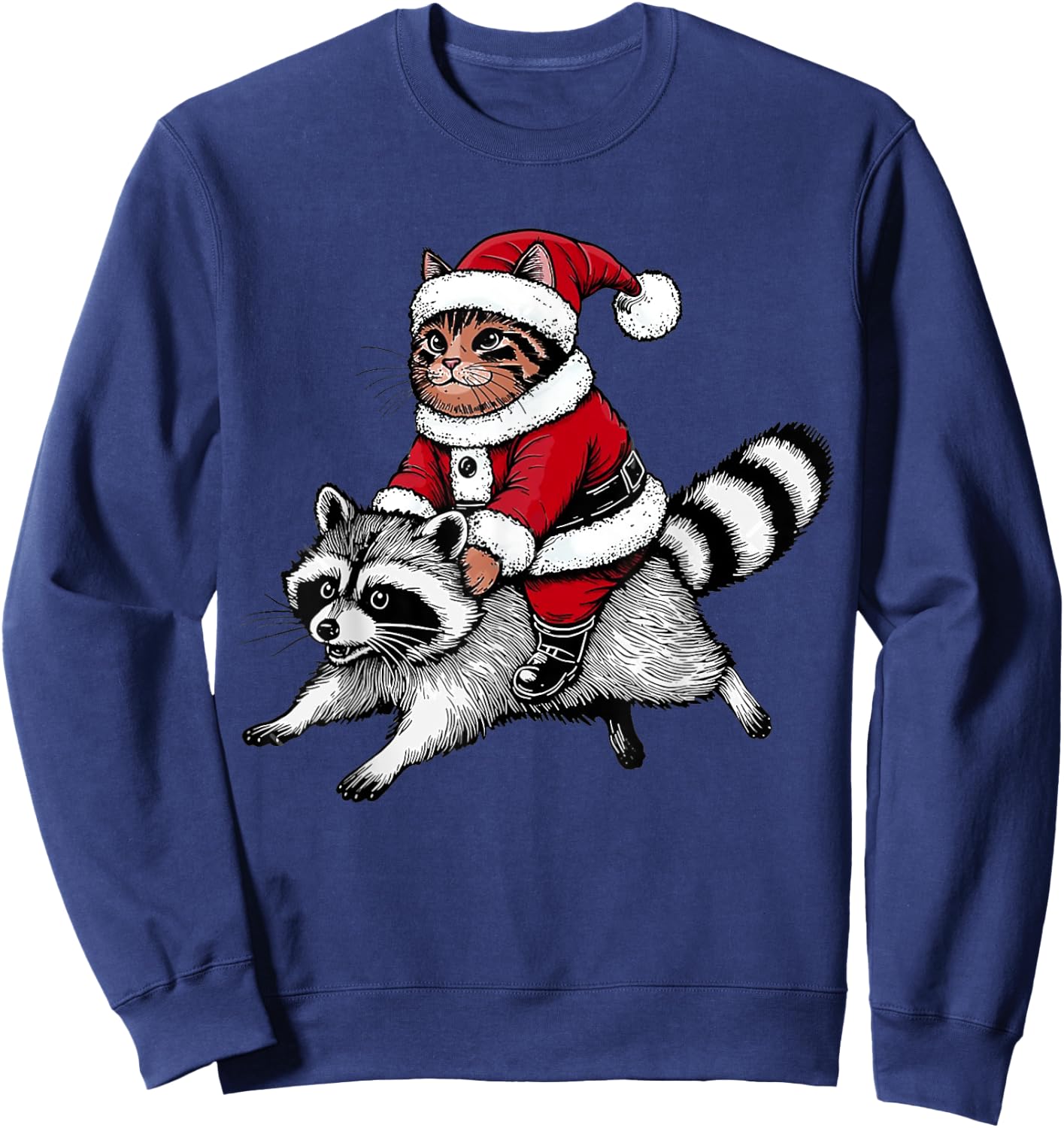 Santa Cat Riding A Raccoon Christmas Men Women Kids Sweatshirt - Sweatshirt | Navy