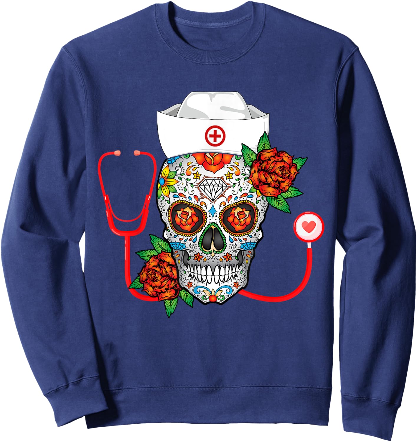 Funny Nursing Calavera Dia de Muertos Halloween Day Girls Sweatshirt - Sweatshirt | Navy