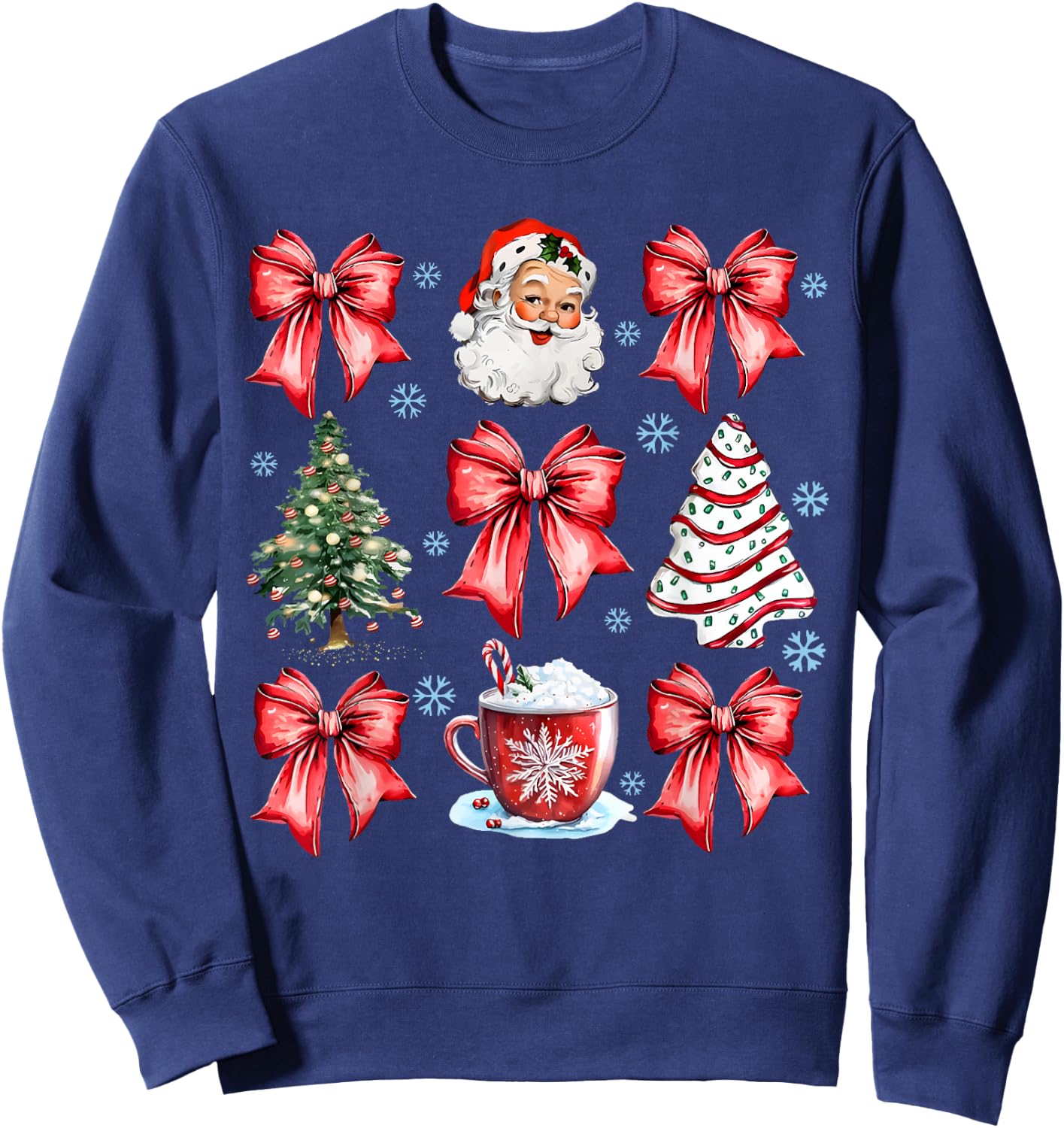 Coquette Bow Santa Christmas Tree Cake Candy Cane Girly Xmas Sweatshirt - Sweatshirt | Navy