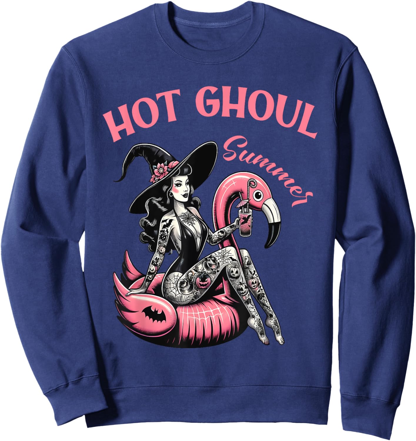 Women Funny Halloween Hot Ghoul Summer Summerween Sweatshirt - Sweatshirt | Navy