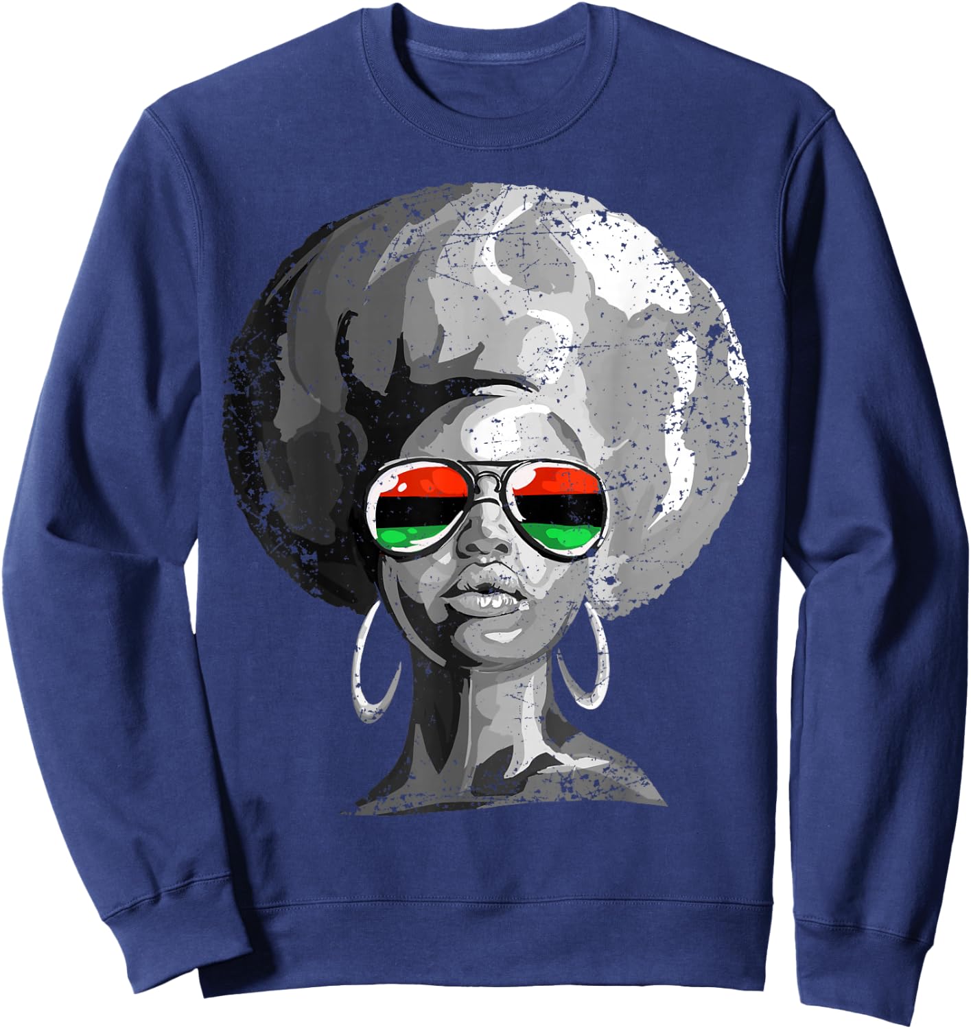 Black Queen Afro Woman Face Sweatshirt - Sweatshirt | Navy