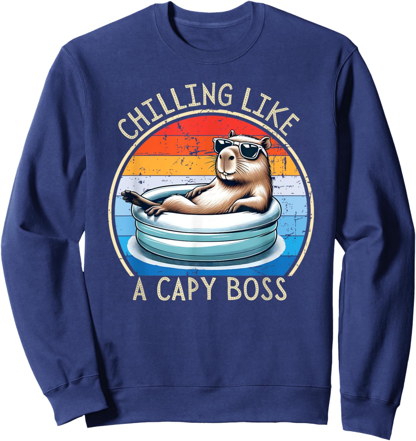 Retro Funny Capybara - Chilling like a Capy Boss Sweatshirt - Sweatshirt | Navy