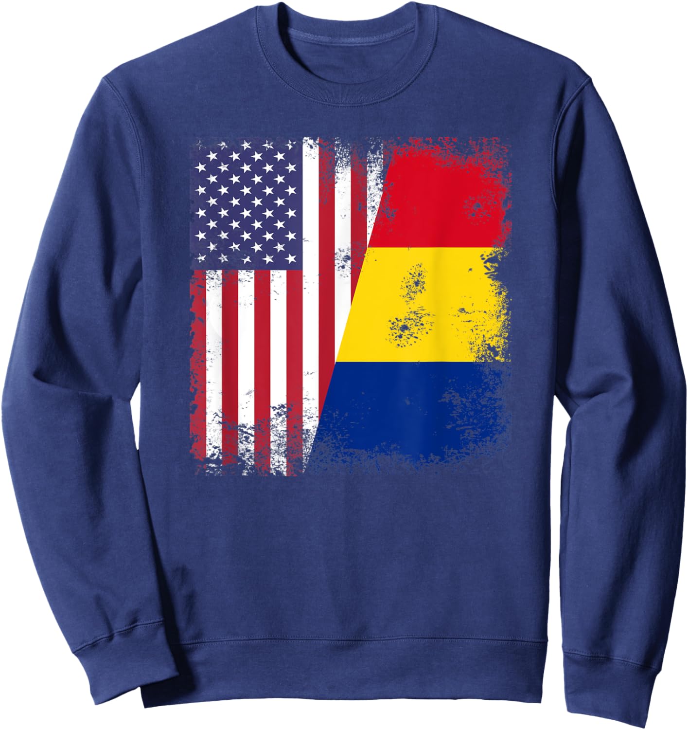 Half Romanian Flag | Vintage Romania USA Gift Sweatshirt - Sweatshirt | Navy