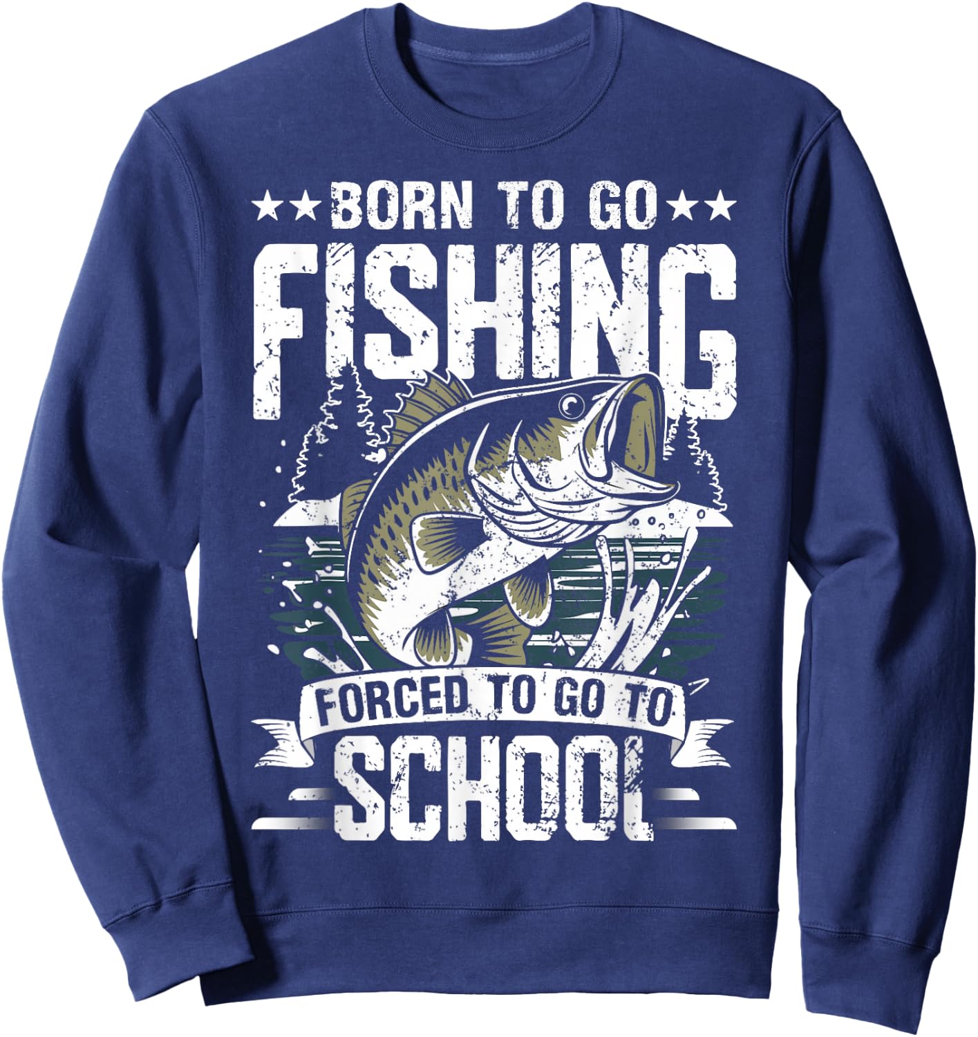 Teen Boys Fishing Shirt Forced to Go to School Bass Fish Sweatshirt - Sweatshirt | Navy
